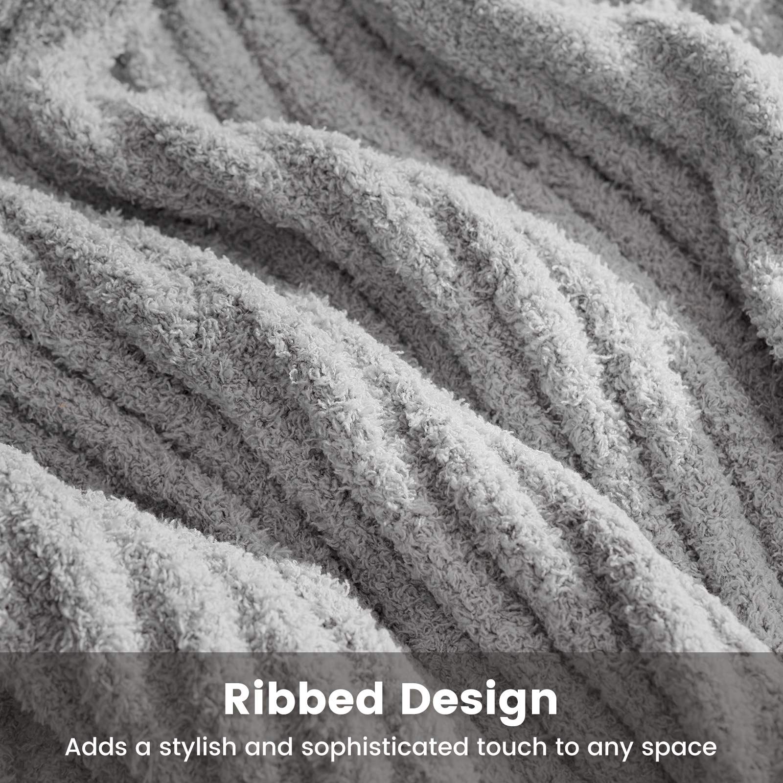 Snuggle Sacs UltraSoft Ribbed Feather Yarn Knit Throw Blanket with ribbed design#Color_Grey