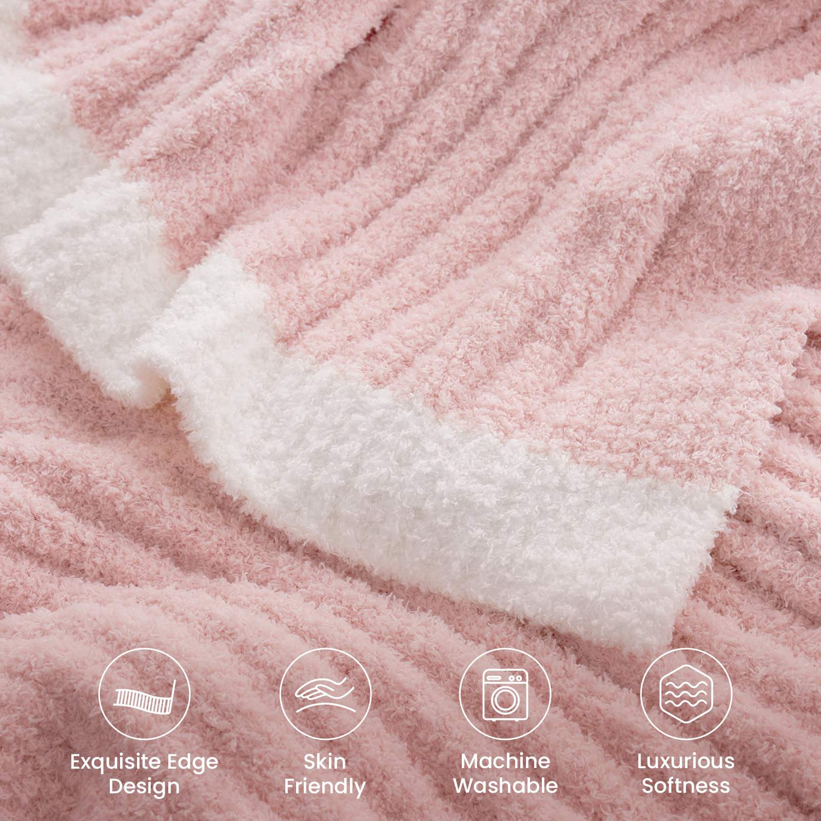 Snuggle Sac UltraSoft Ribbed Feather Yarn Knit Throw Blanket with 4 qualities#Color_Pink
