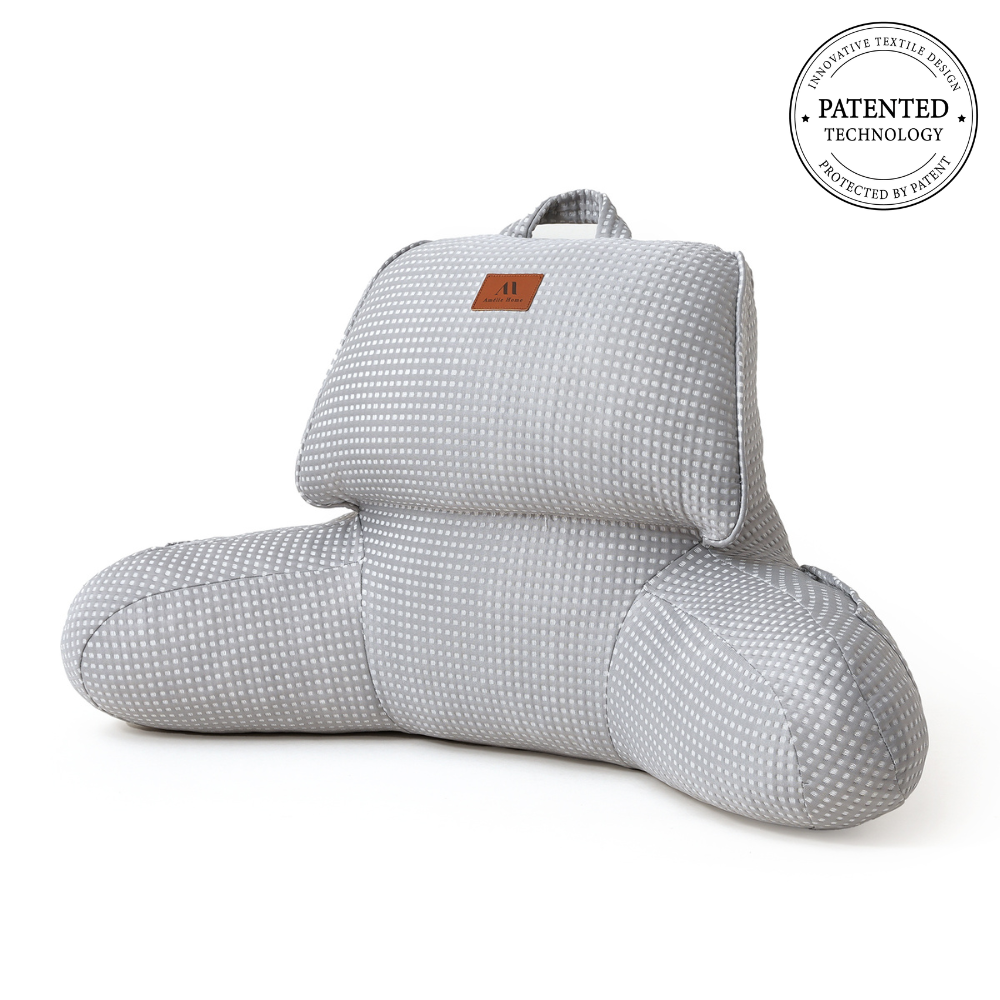 Front view of white Snuggle Sac backrest pillow on a white background#color_grey