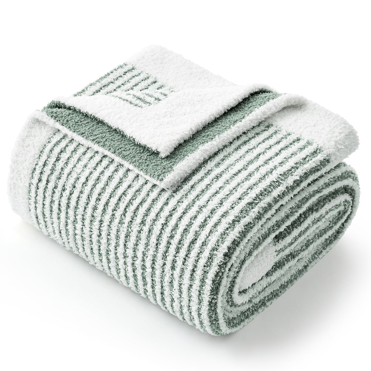 Rolled-up blanket with a brand logo on a white background #color_Green/Cream