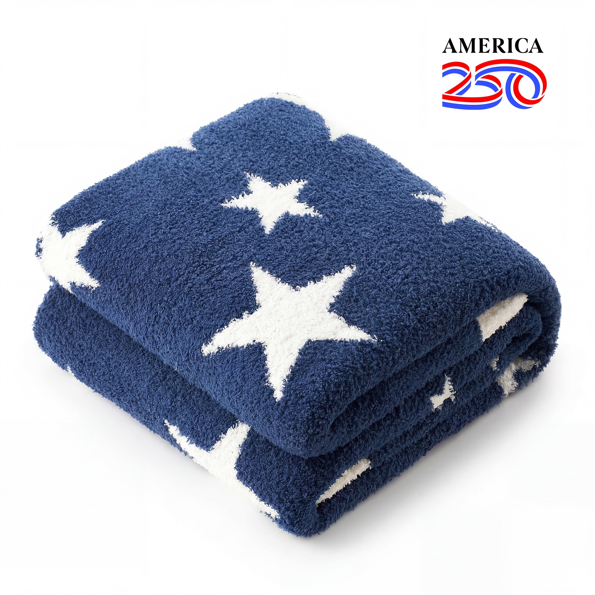 Folded Snuggle Sacs Reversible Star Feather Yarn Knit Throw Blanket#color_Royal_Heather_Blue