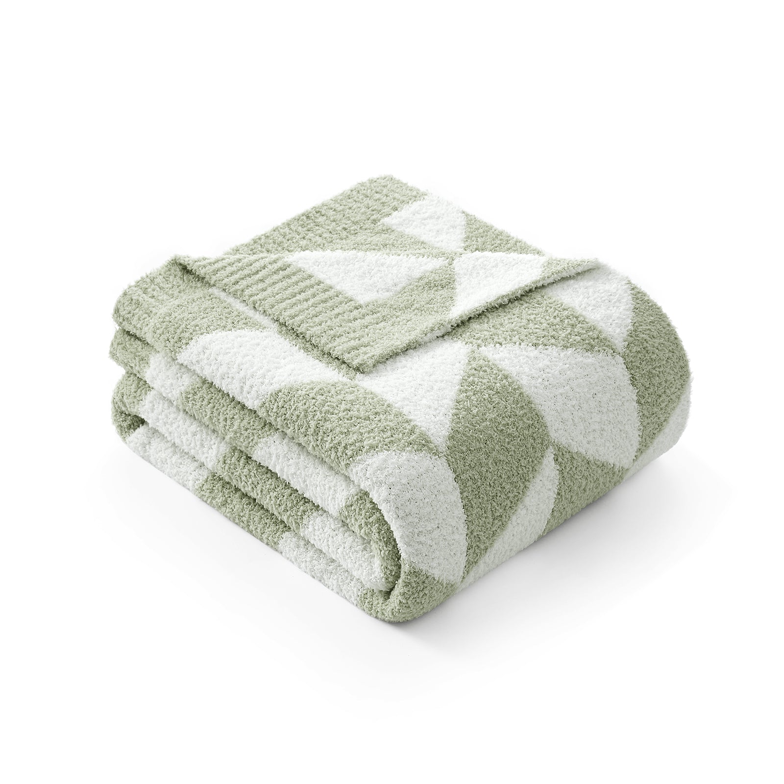 Folded Snuggle Sacs Chevron Feather Yarn Knit Throw Blanket#color_Sage Green