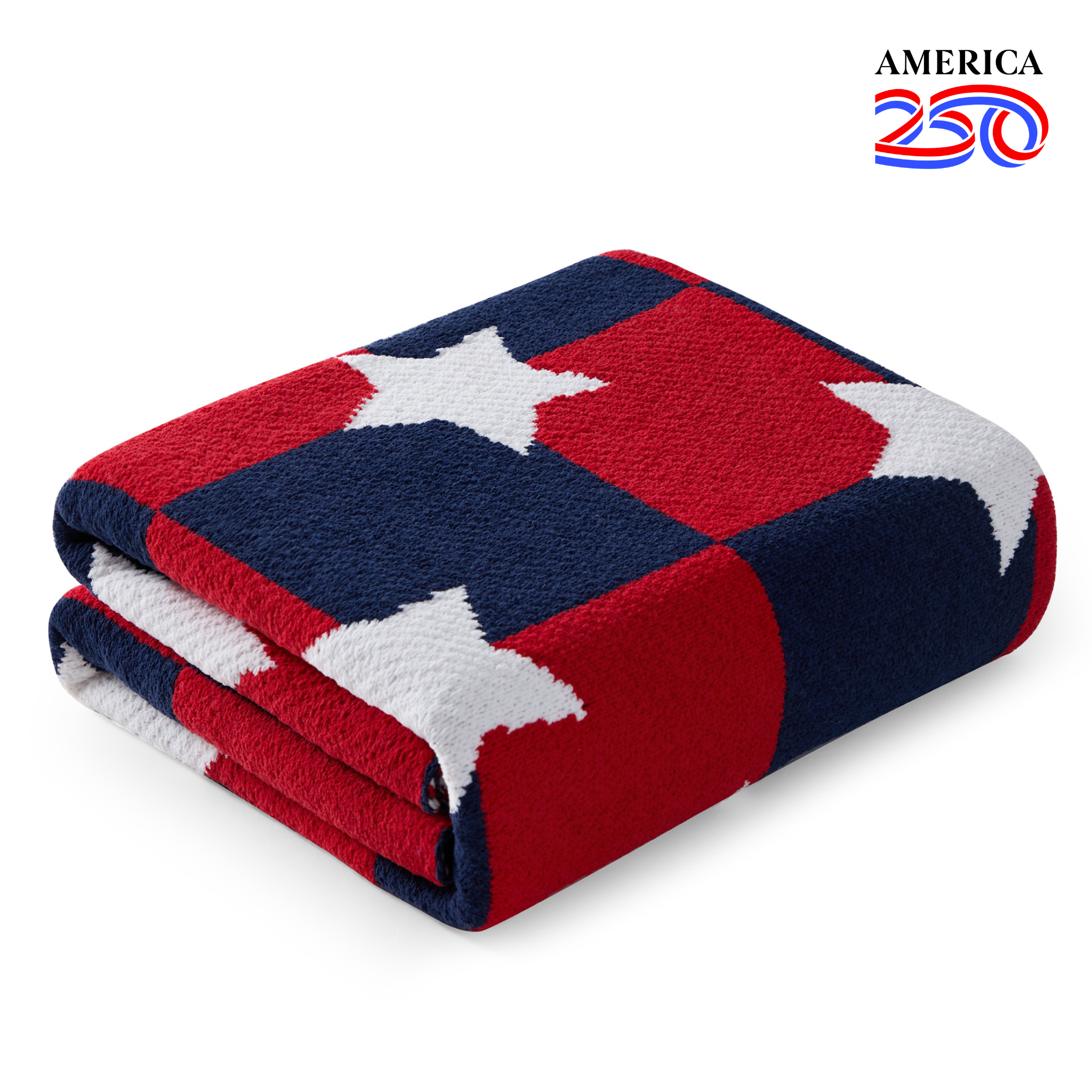 Snuggle Sac Independent Day chenille knit throw blanket in Red White folded front view #color_Red White