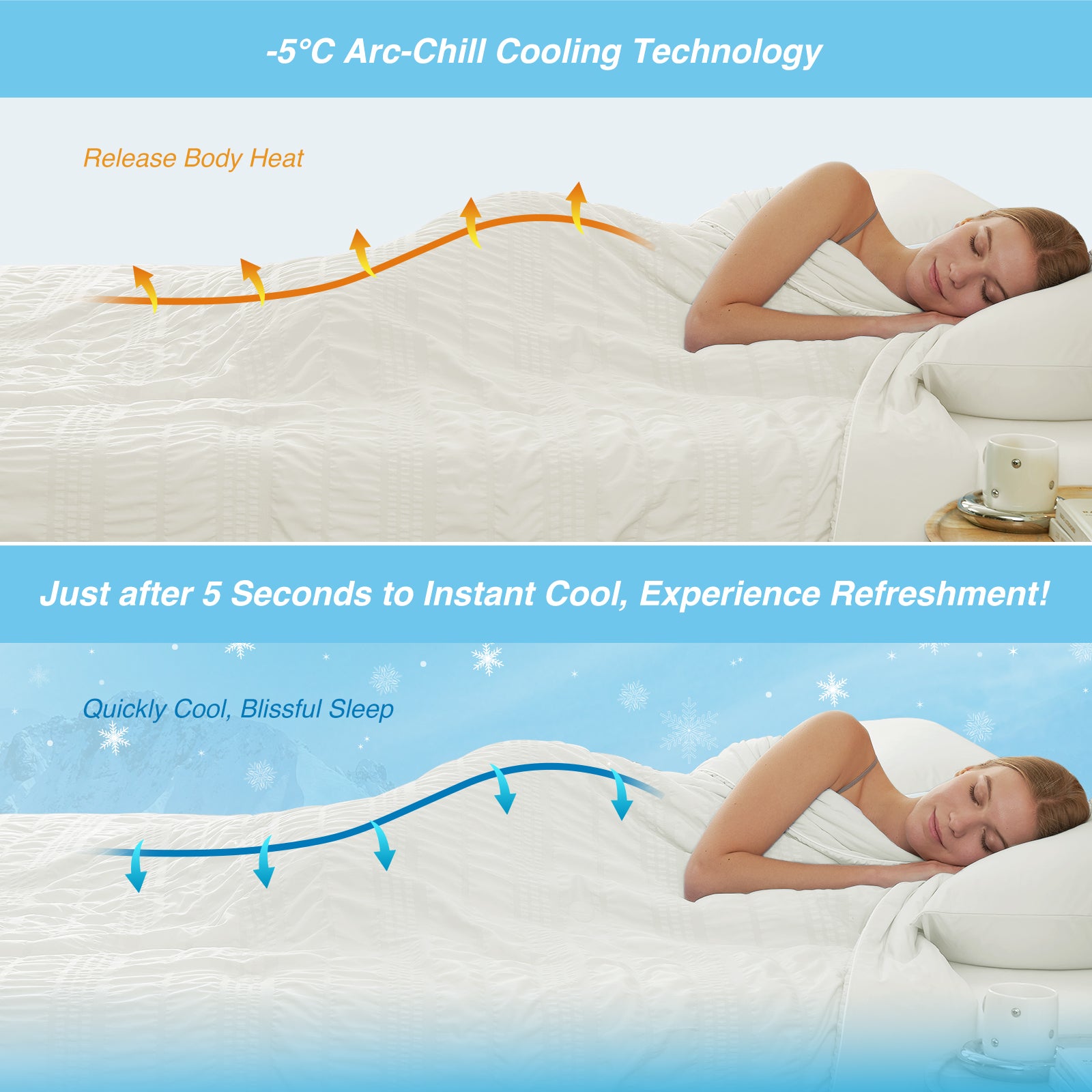 Snuggle Sac white cooling blanket for hot sleepers, showing instant cooling effects#color_White