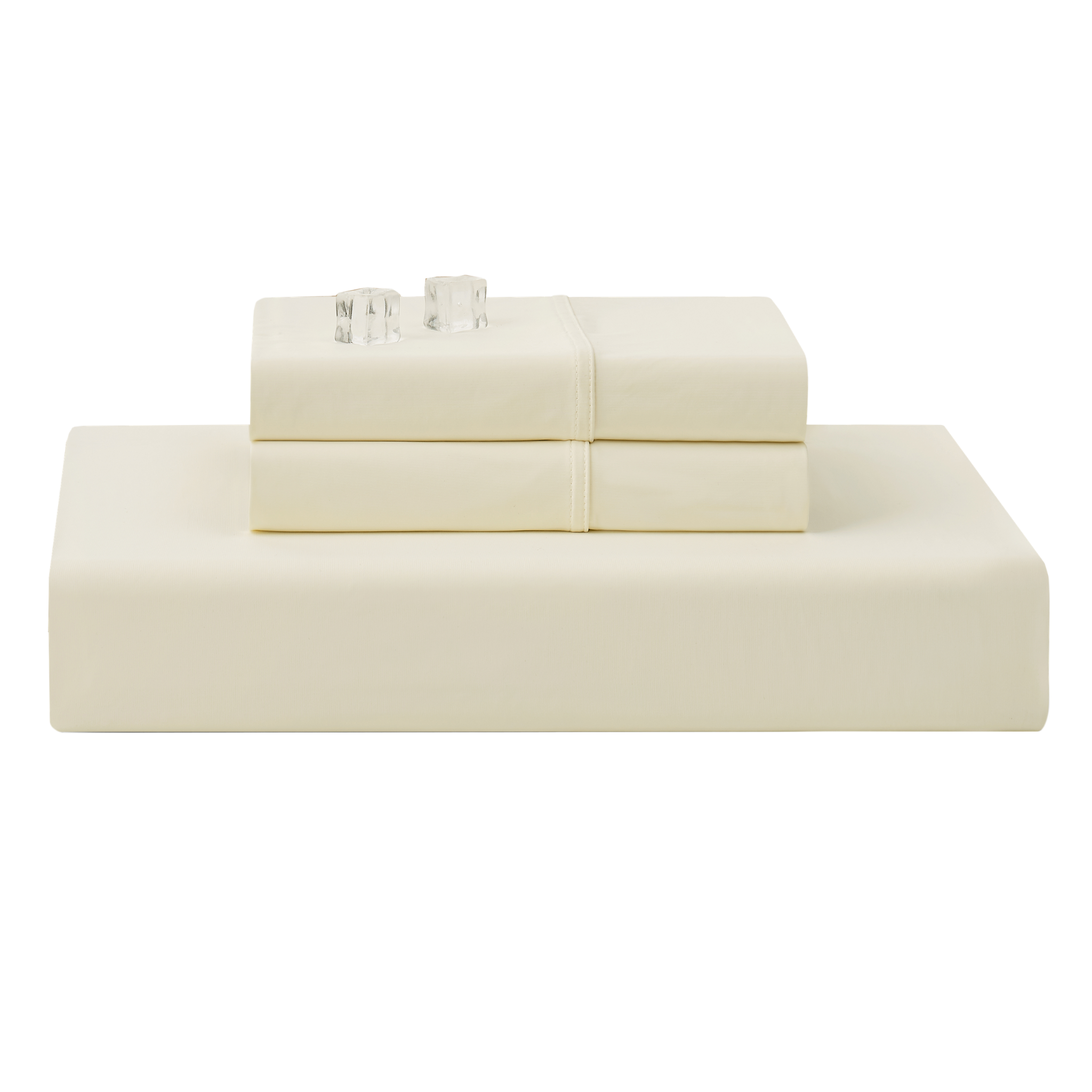 Folded Snuggle Sac white-colored fitted sheet and pillowcase set on a white background#color_White
