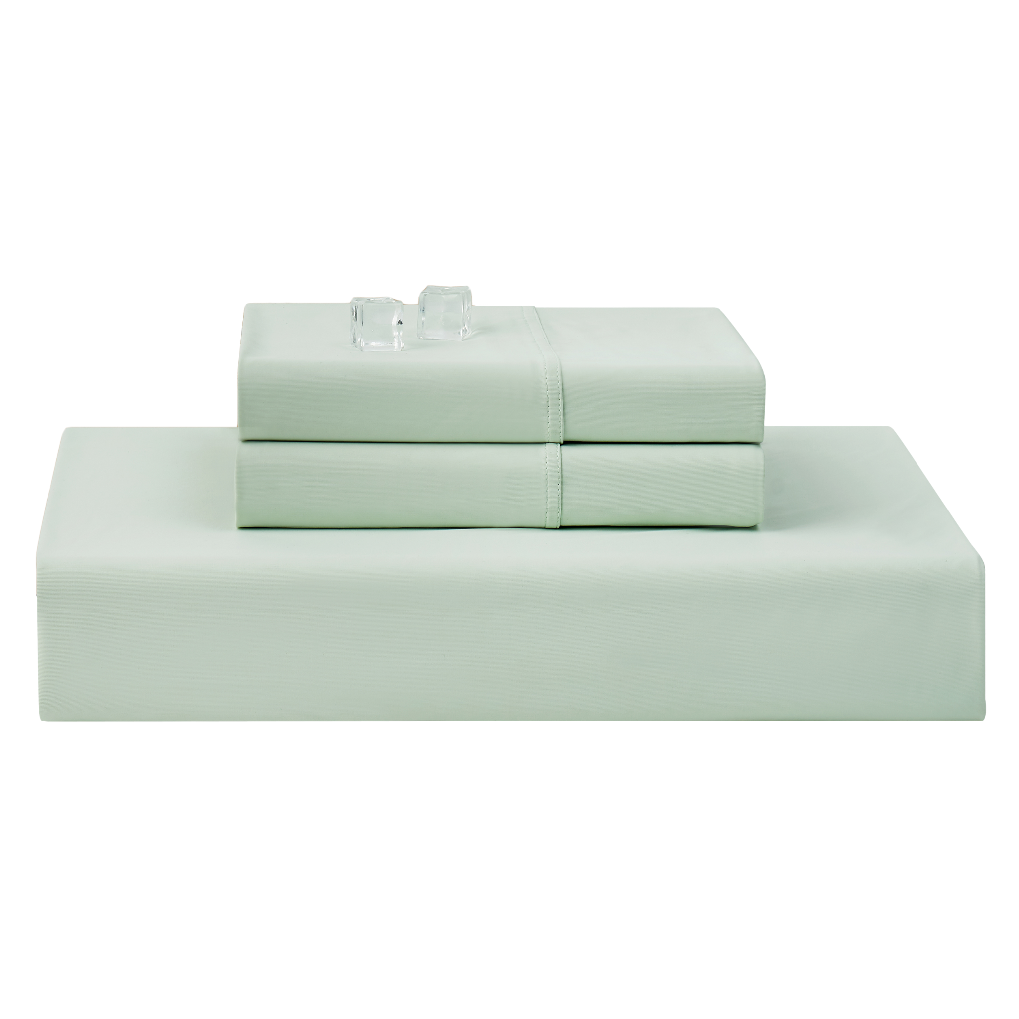Folded mint green Snuggle Sac fitted sheet and pillowcase set on a white background#color_Mint Green