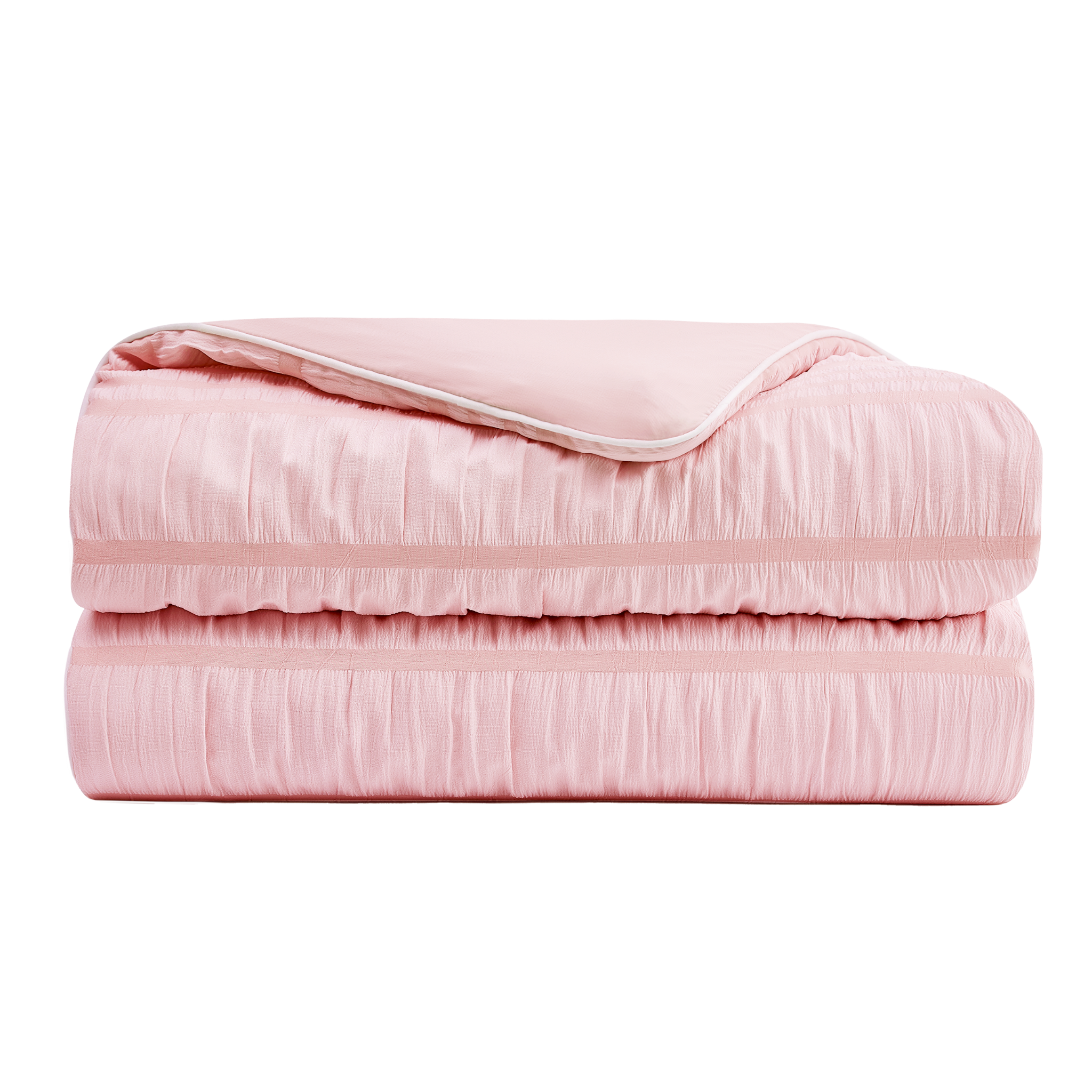Folded Snuggle Sac Seersucker Cooling Comforter, featuring seersucker texture#color_Pink
