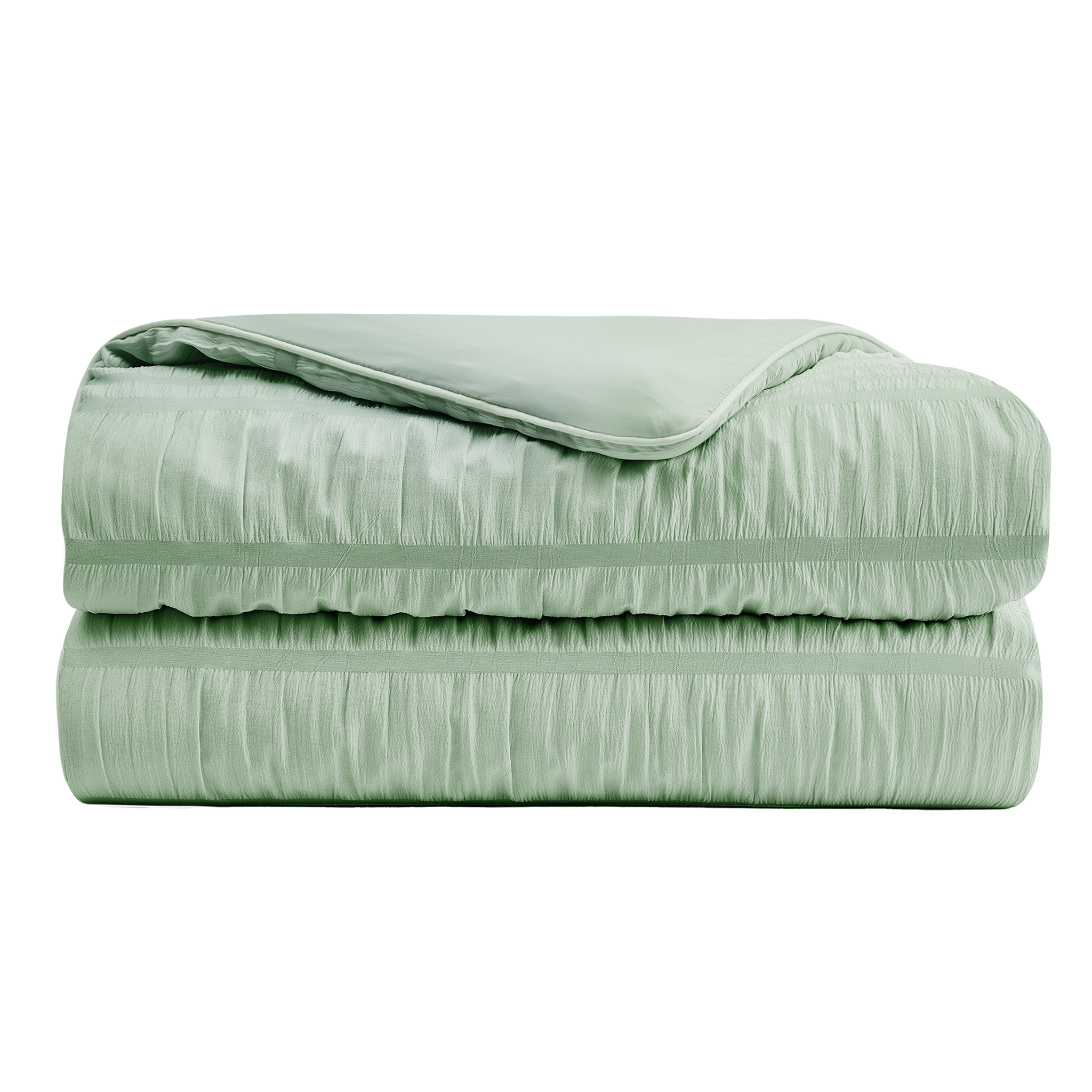 Folded Snuggle Sac Seersucker Cooling Comforter, featuring seersucker texture#color_Sage Green