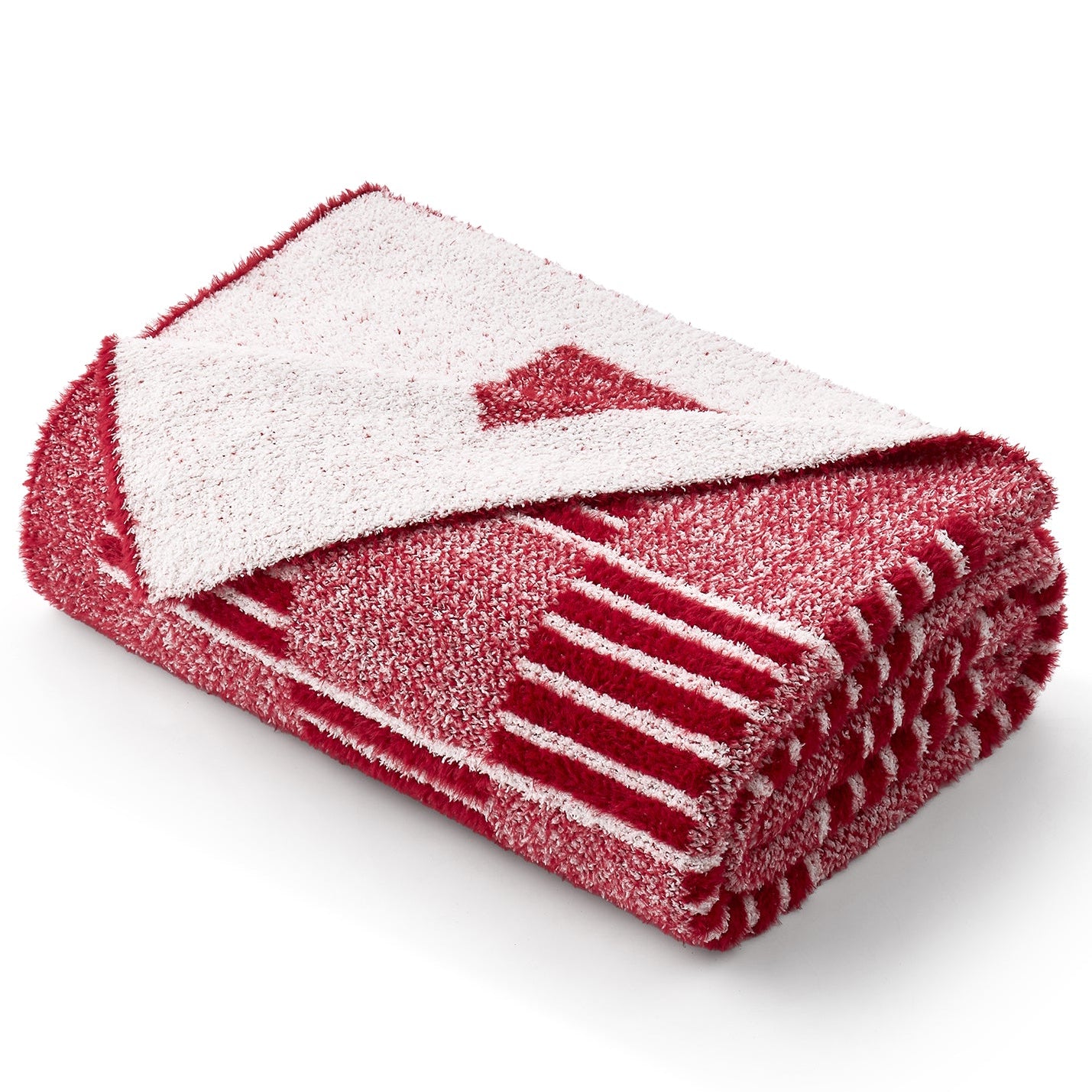 Red and white towel with a logo on a white background #color_Heather Red
