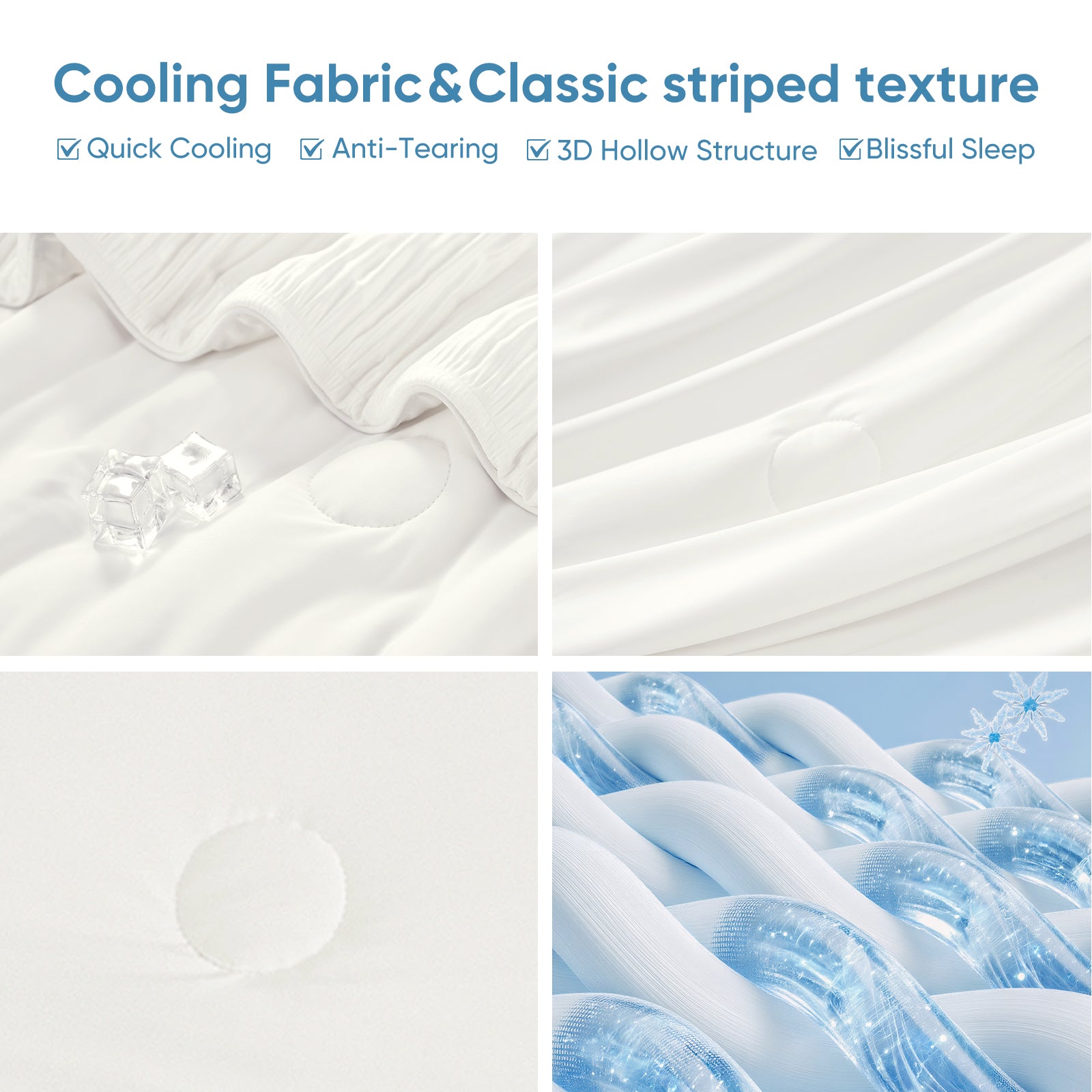 Close up of Snuggle Sac white cooling fabric and classic striped features #color_White