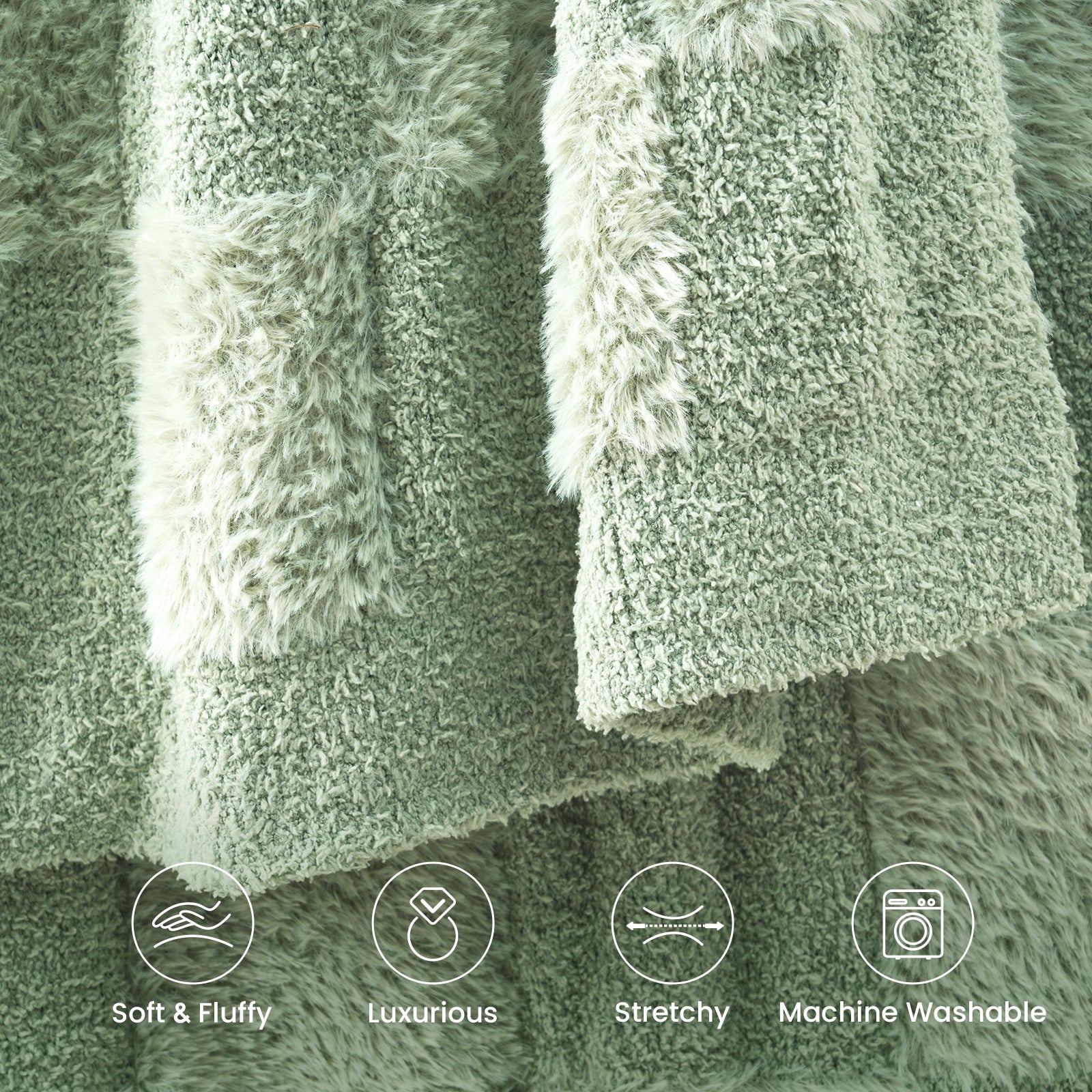UltraCozy Solid Checkered Feather Yarn Knit Throw Blanket with features 'Soft&Fluffy', 'Luxurious', 'Stretchy', 'Machine Washable'#Color_Sage Green