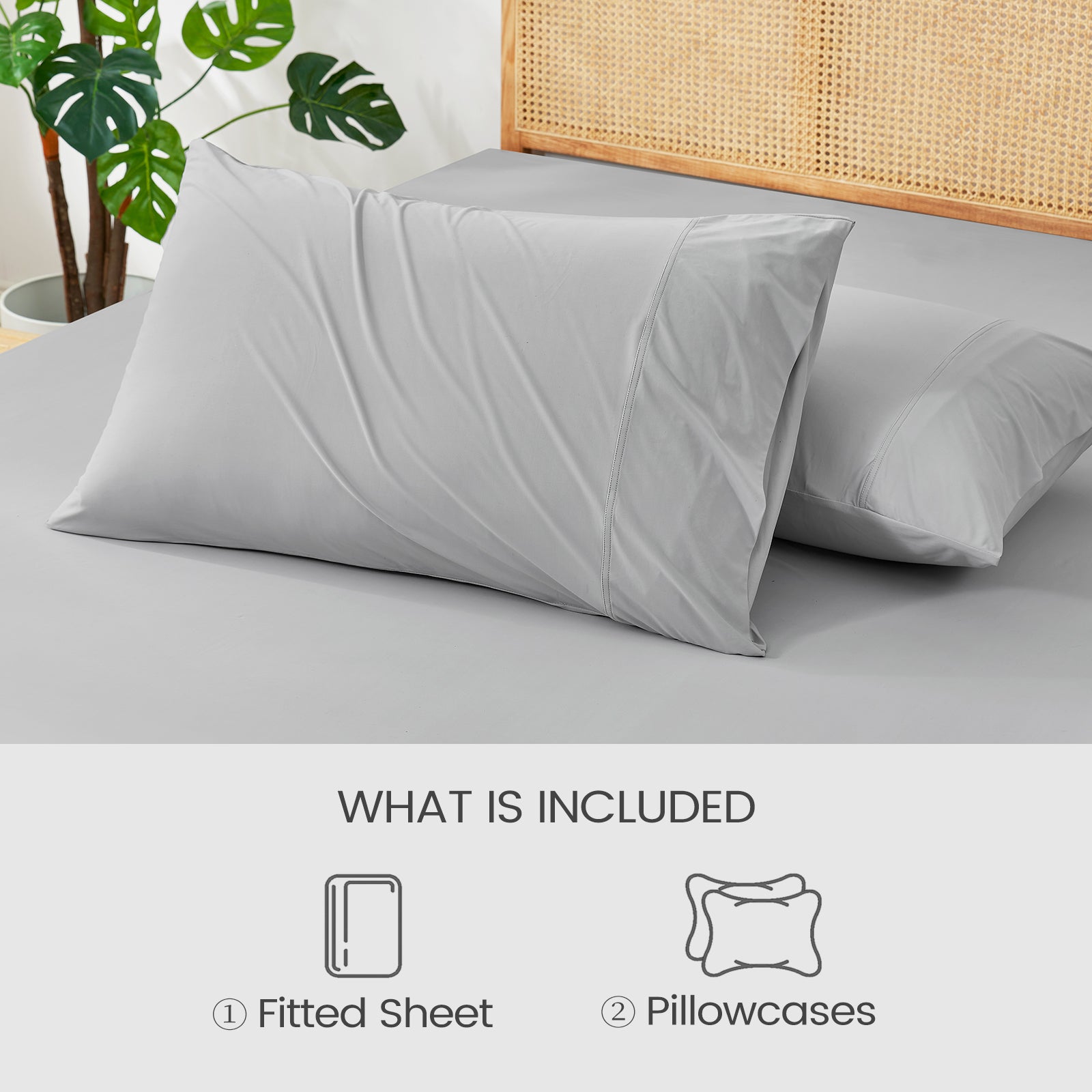 Set contents shown: fitted sheet and pillowcases included#color_Light Grey