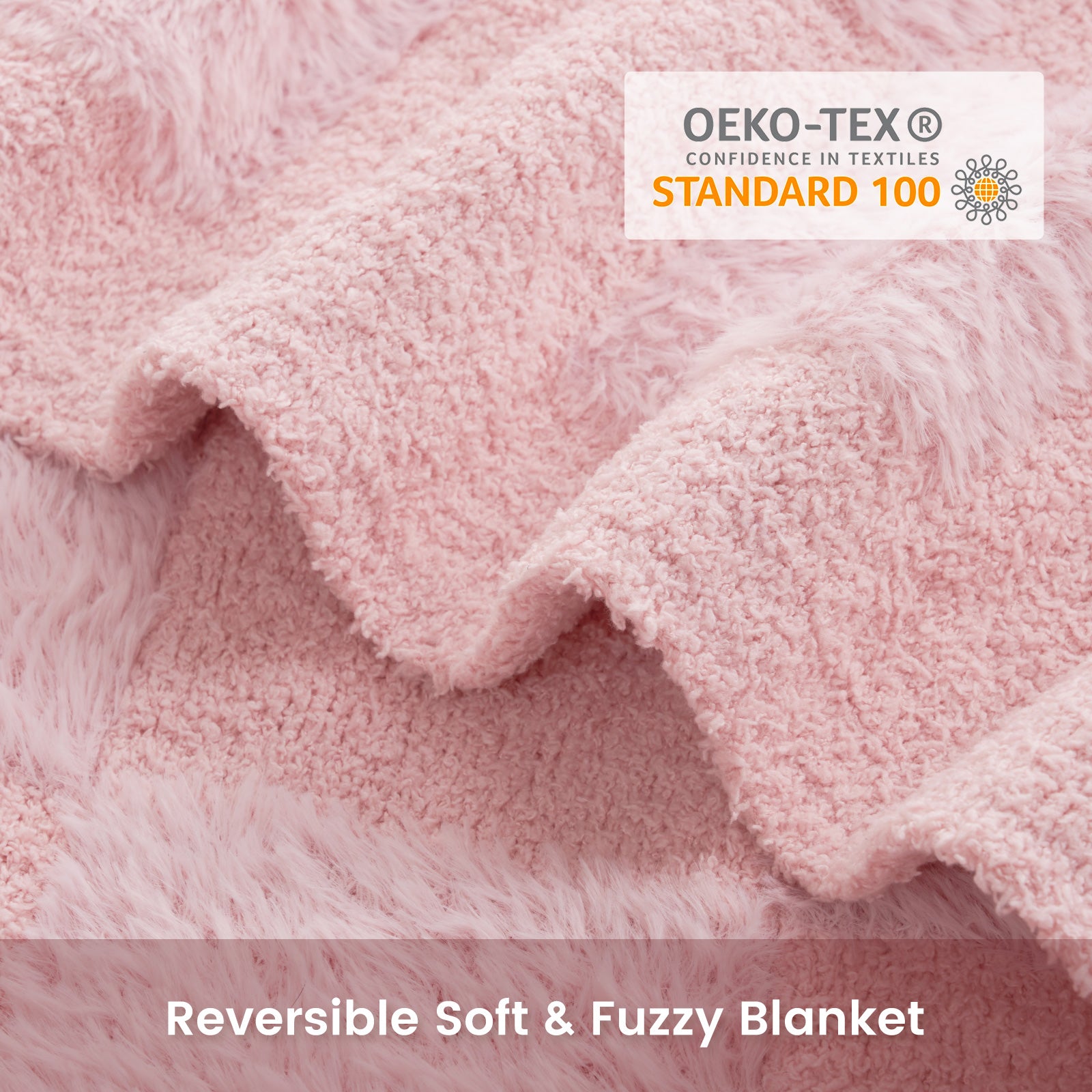 Close up of Checkered Faux Fur Microfiber Blanket with OEKO-TEX Certificate - #Color_Solid Pink