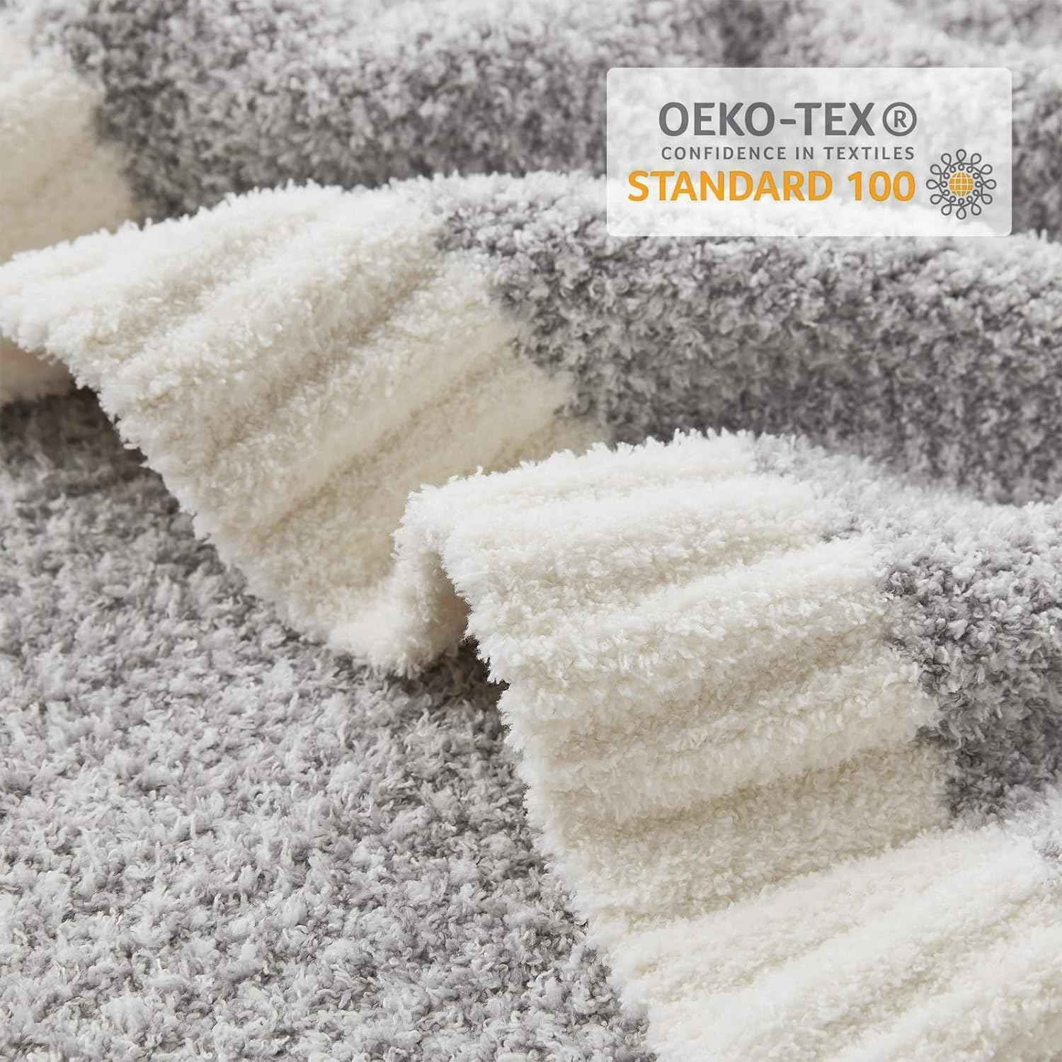 Close up of Snuggle Sac Heather Feather Yarn Knit Throw Blanket with OEKO-TEX Certicate#Color_Grey