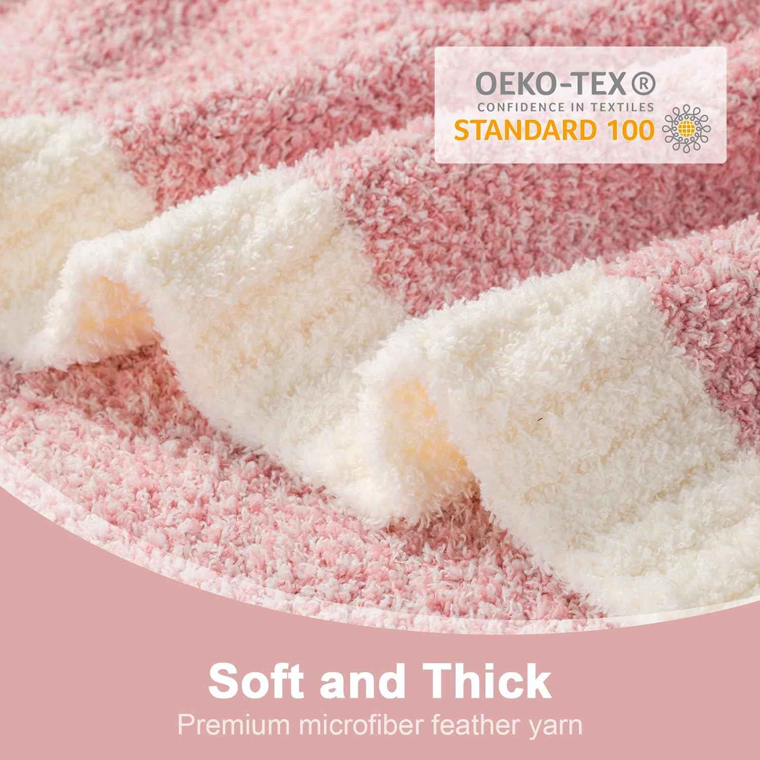 Close up of Snuggle Sac Heather Feather Yarn Knit Throw Blanket with OEKO-TEX certificate#Color_Pink