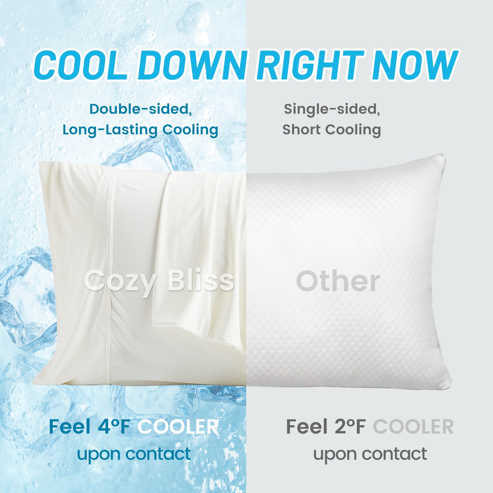 Comparision of Cozy Bliss cooling pillowcases and other cooling pillowcases.#Color_White