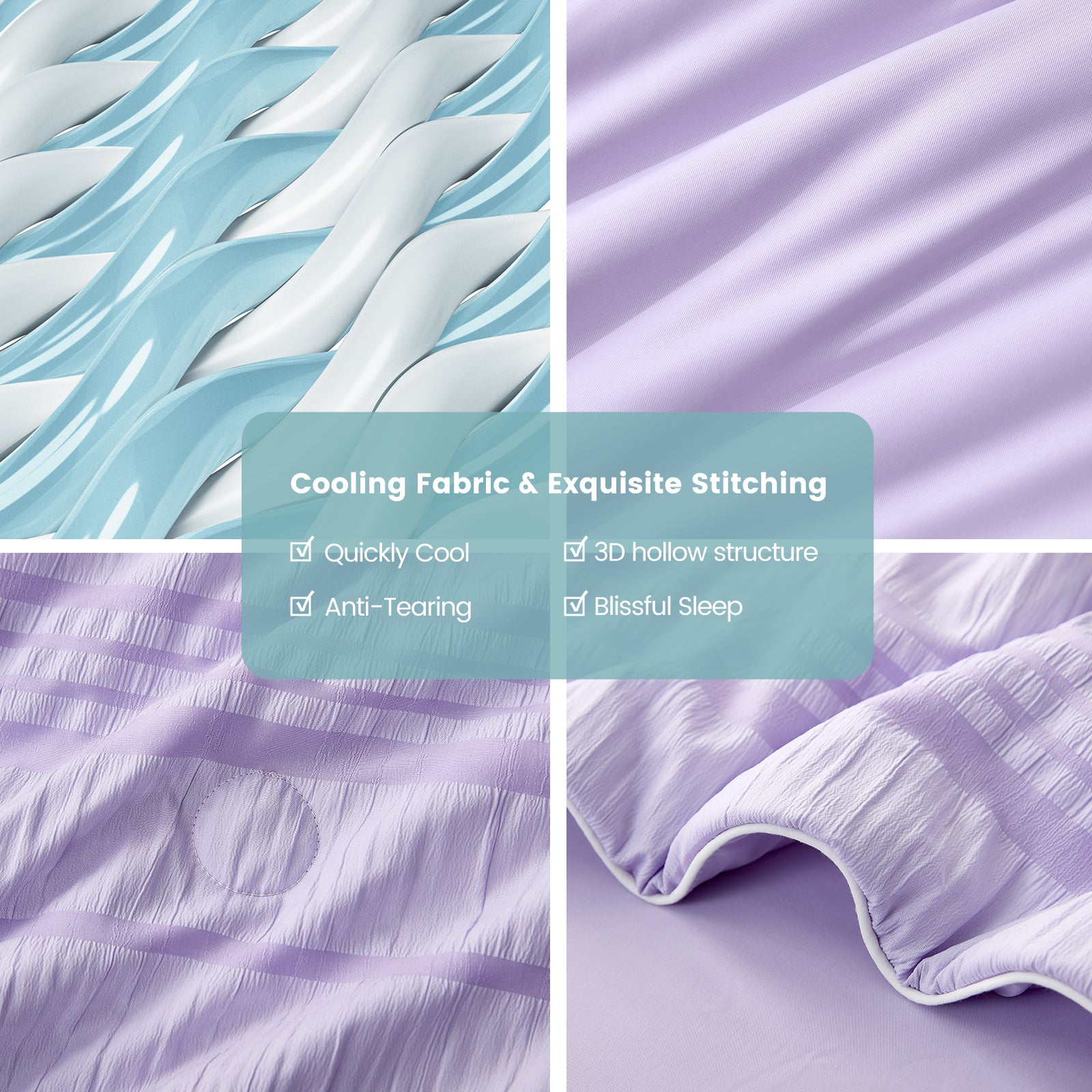 Close up of Snuggle Sac purple cooling fabric and stitching#color_Purple