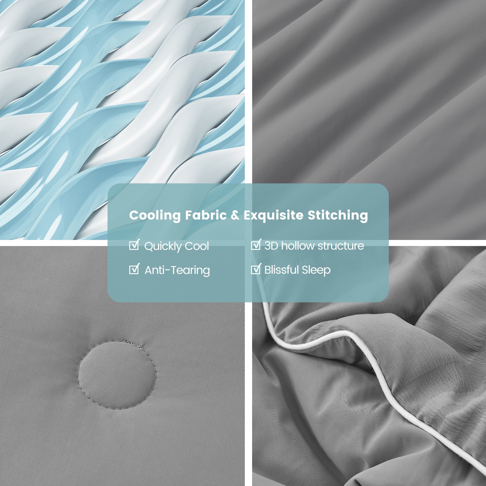 Close up of Snuggle Sac dark grey cooling fabric and stitching#color_Dark Grey