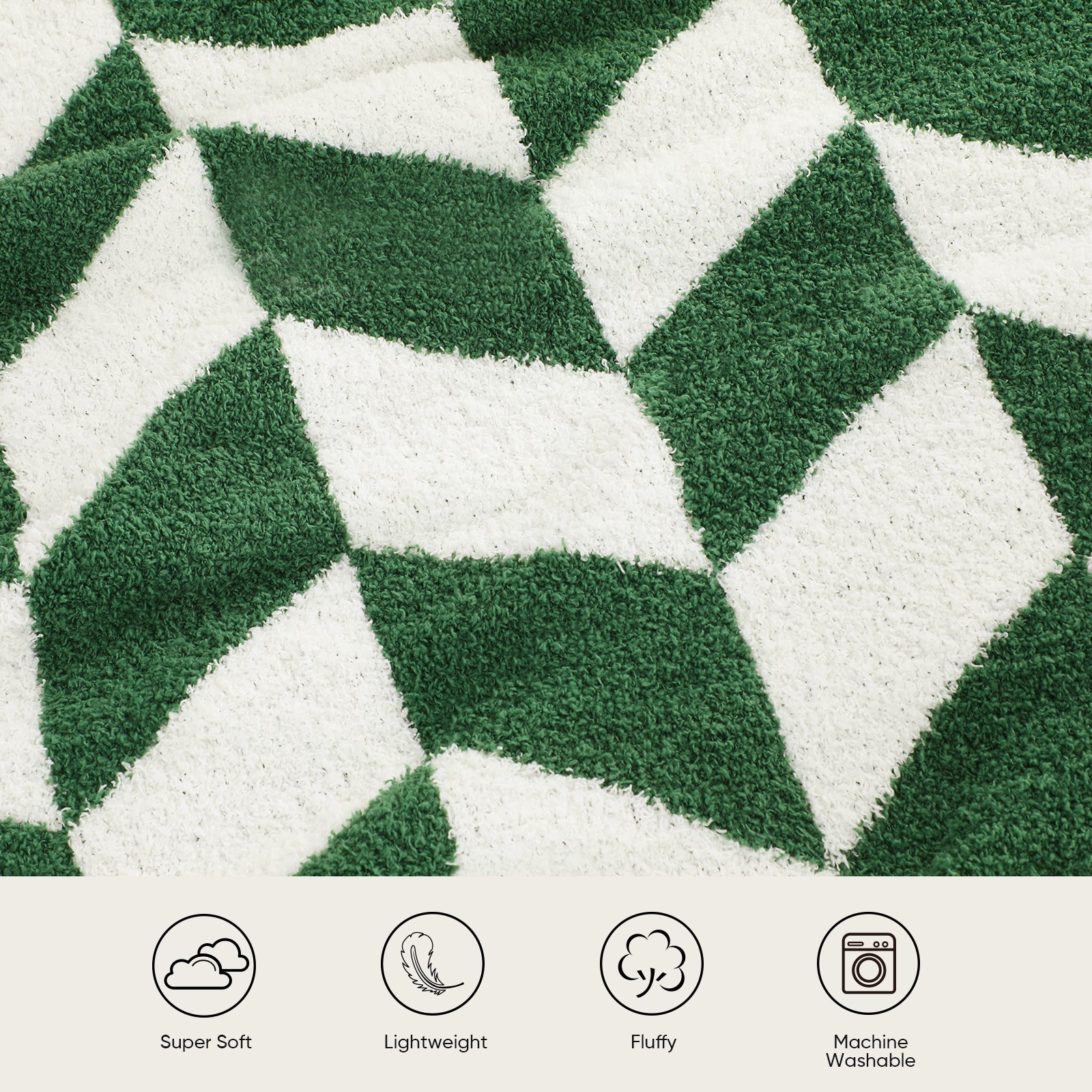 Close up of Snuggle Sacs Chevron Feather Yarn Knit Throw Blanket, featuring 'Super Soft, Lightweight, Fluffy, Machine Washable'#color_ Xmas Green