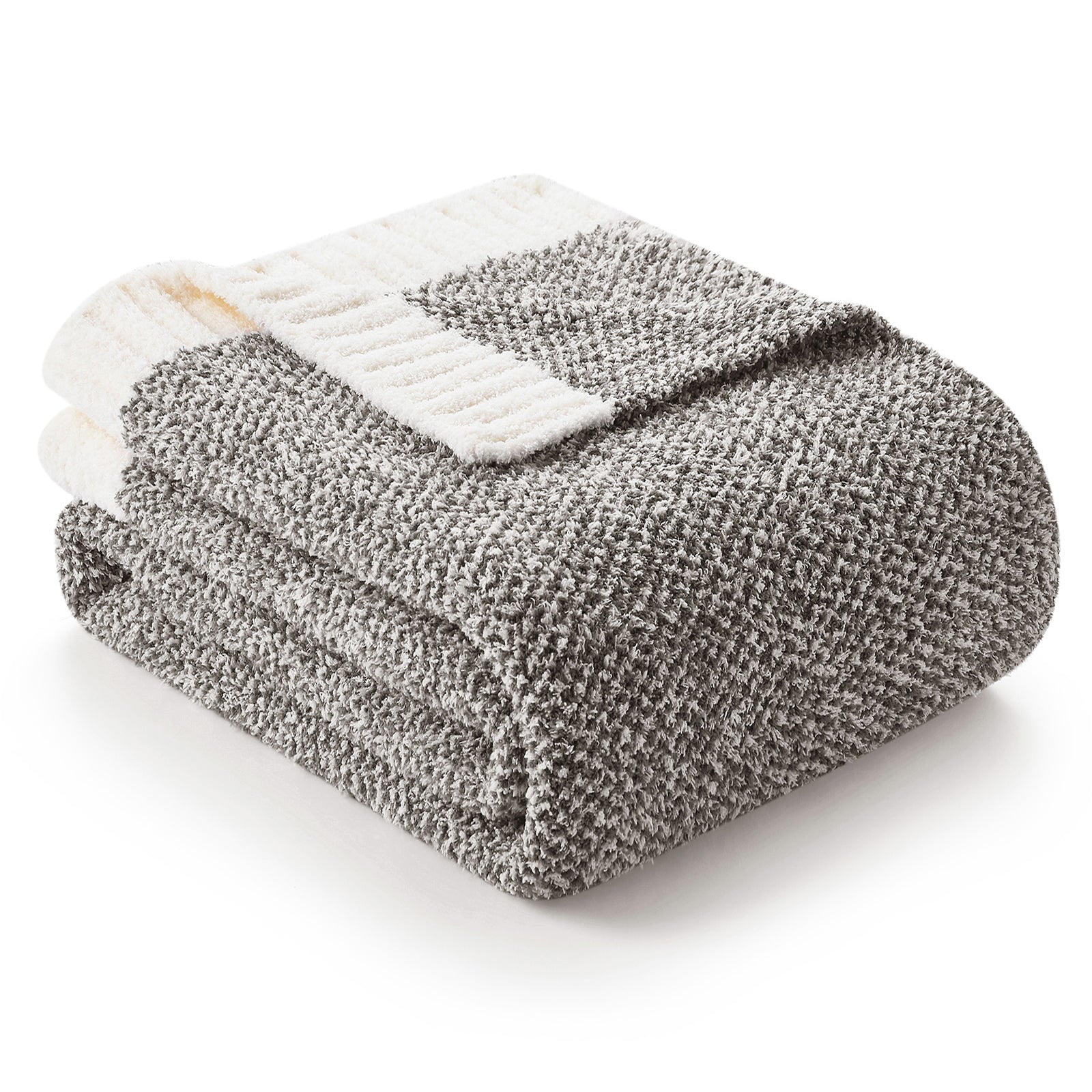 Folded Snuggle Sac Heather Feather Yarn dark grey Knit Throw Blanket #color_Dark Grey