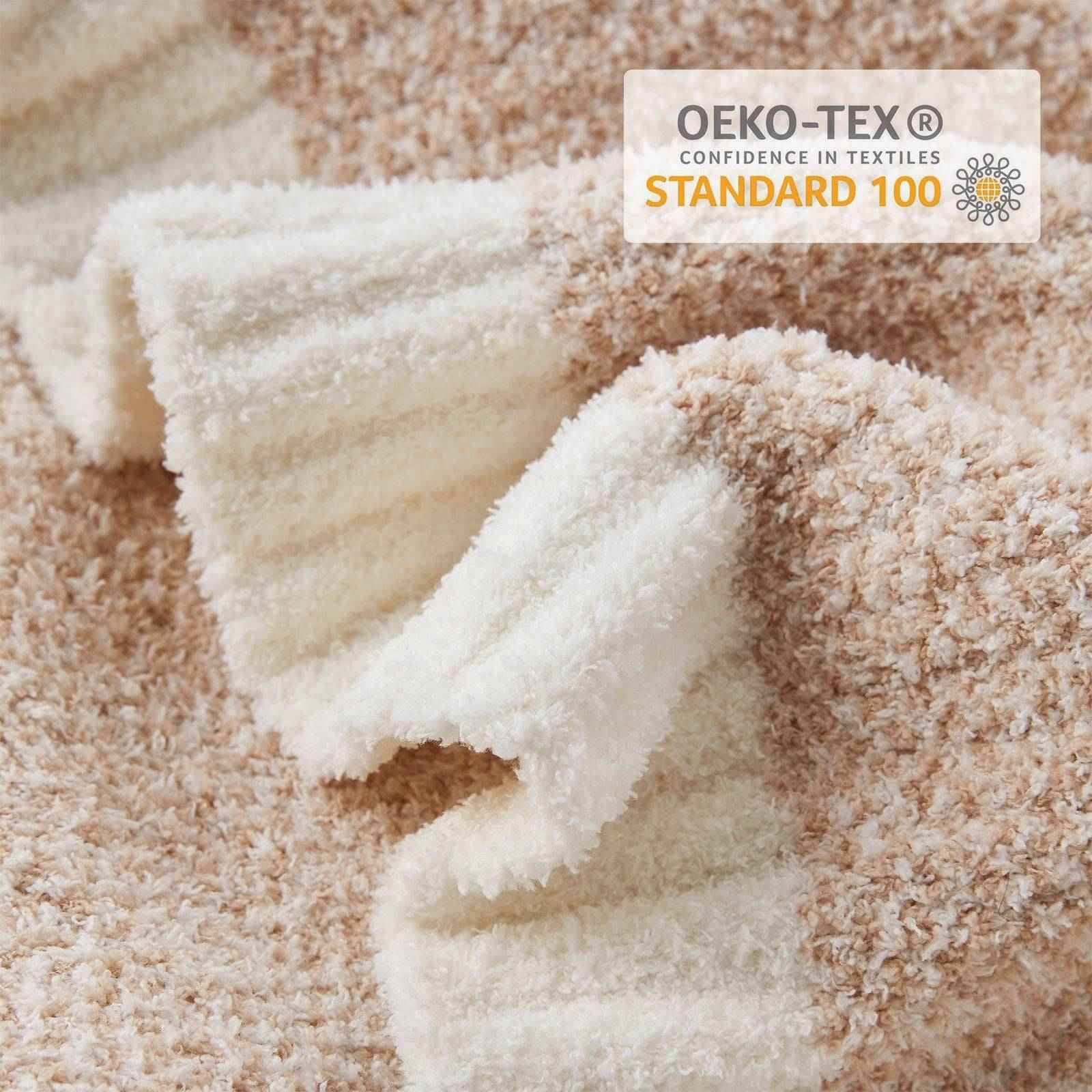 Close up of Snuggle Sac Heather Feather Yarn Knit Throw Blanket with OEKO-TEX#color_Cream/Beige