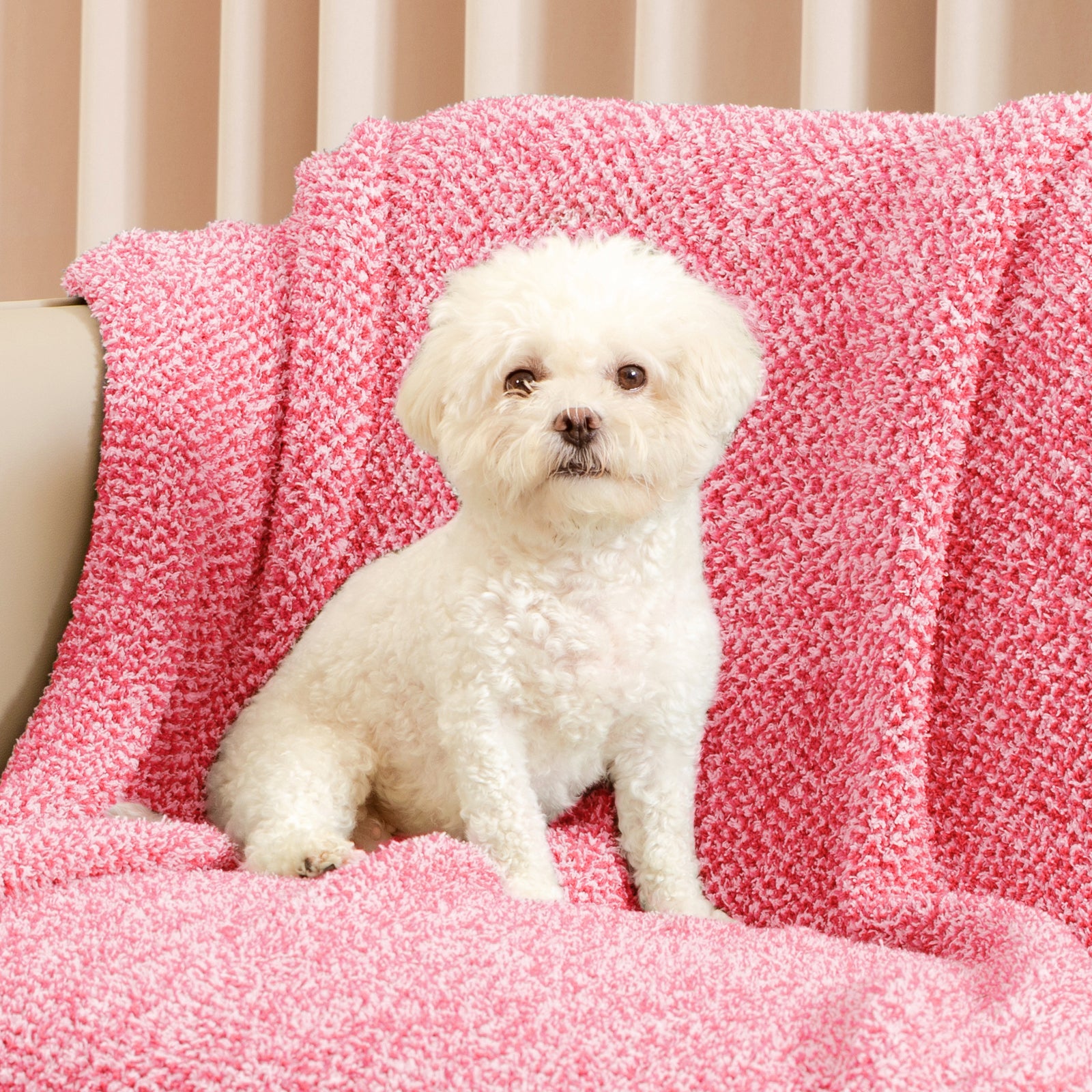 A dog under Snuggle Sac Heather Feather Yarn Knit Throw Blanket#Color_Hot Pink