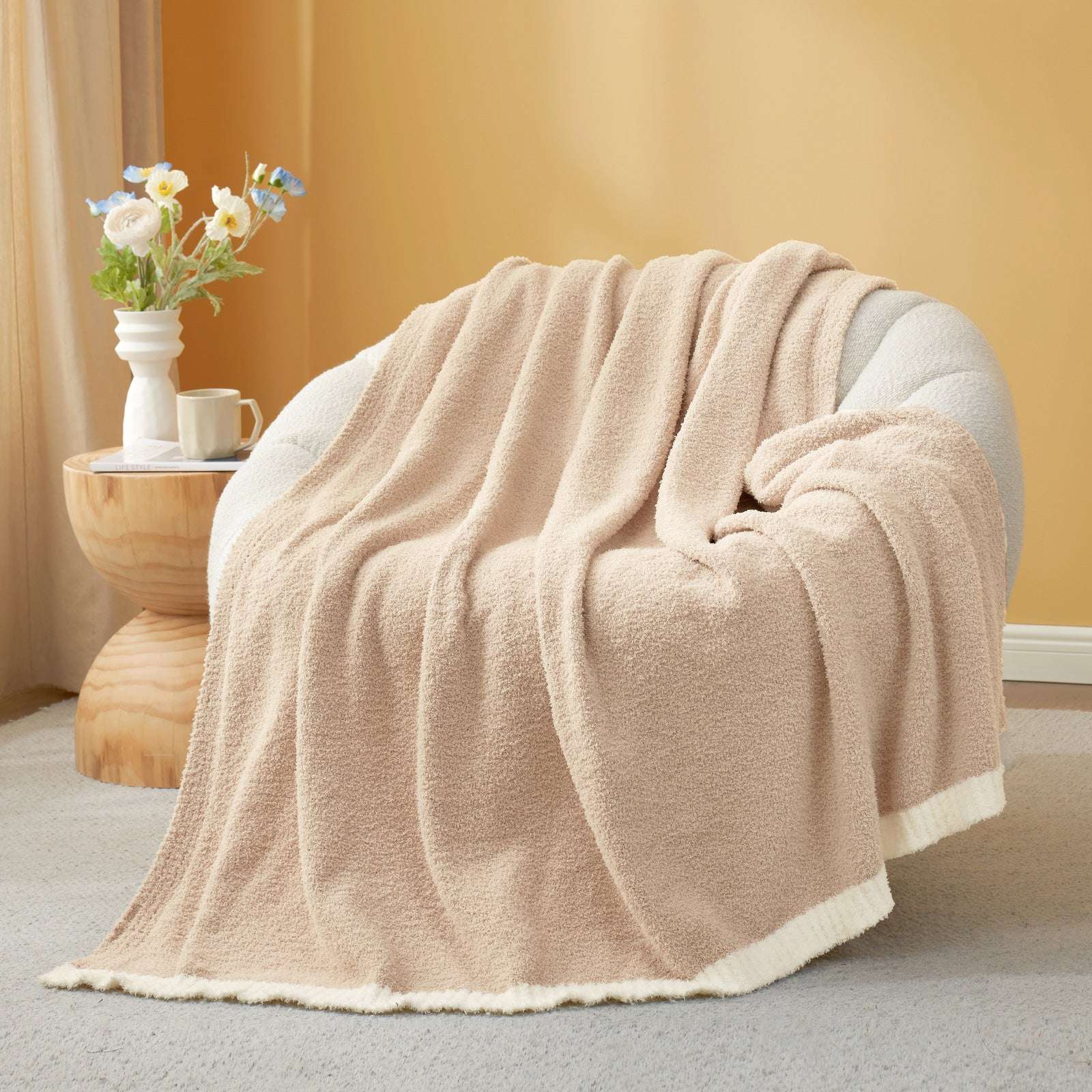 Ultra Soft Solid Throw Blanket - Snuggle Sac - #Color_Beige