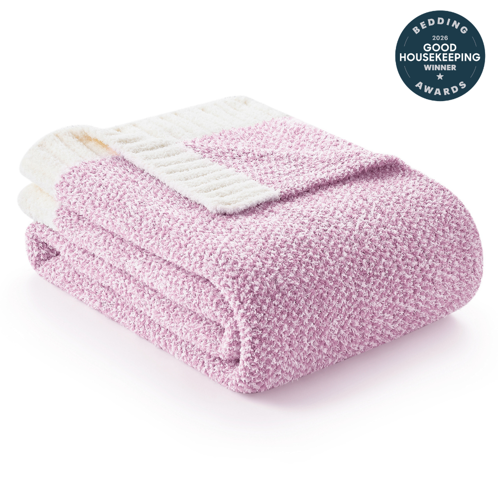 Snuggle Sac Heather Feather Yarn Lilac Knit Throw Blanket front view #Color_Lilac