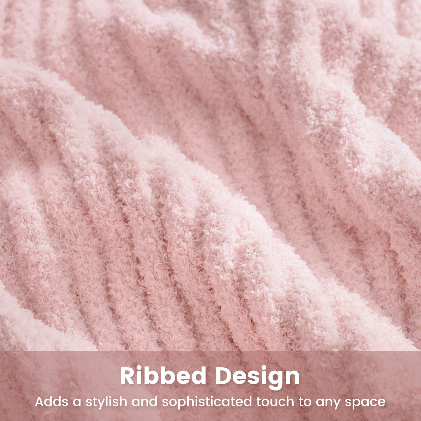Snuggle Sac UltraSoft Ribbed Feather Yarn Knit Throw Blanket with ribbed design#Color_Pink