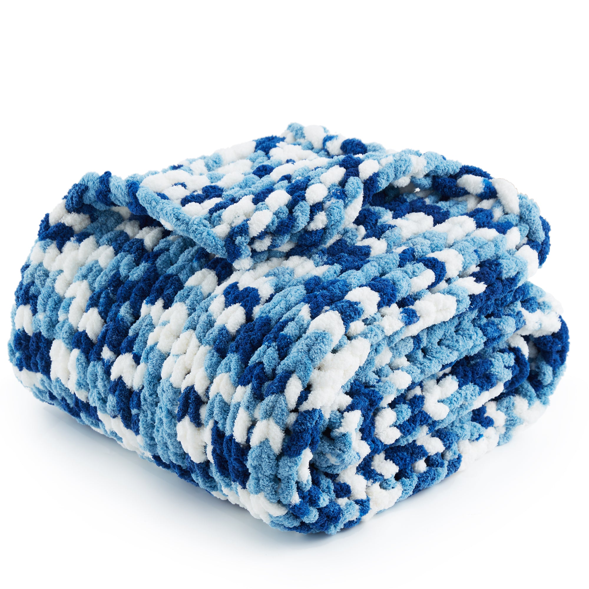 Snuggle Sac handmade chunky chenille knit throw blanket in Blue folded front view #color_Blue