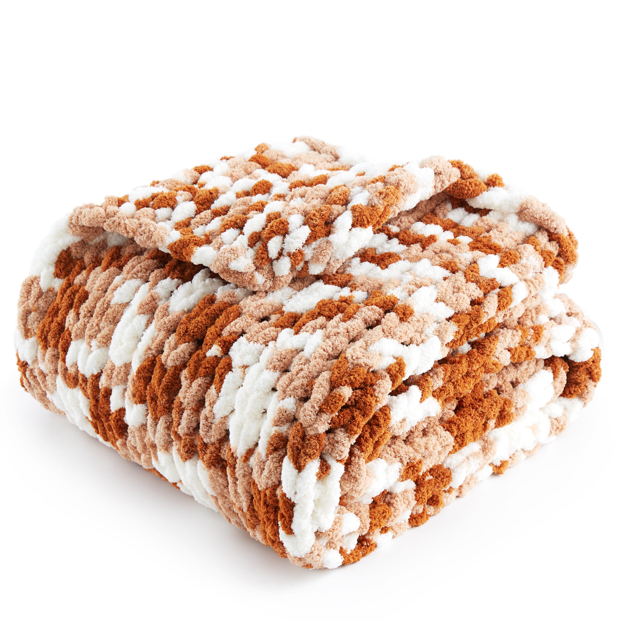 Snuggle Sac handmade chunky chenille knit throw blanket in Burnt Orange folded front view #color_Burnt Orange