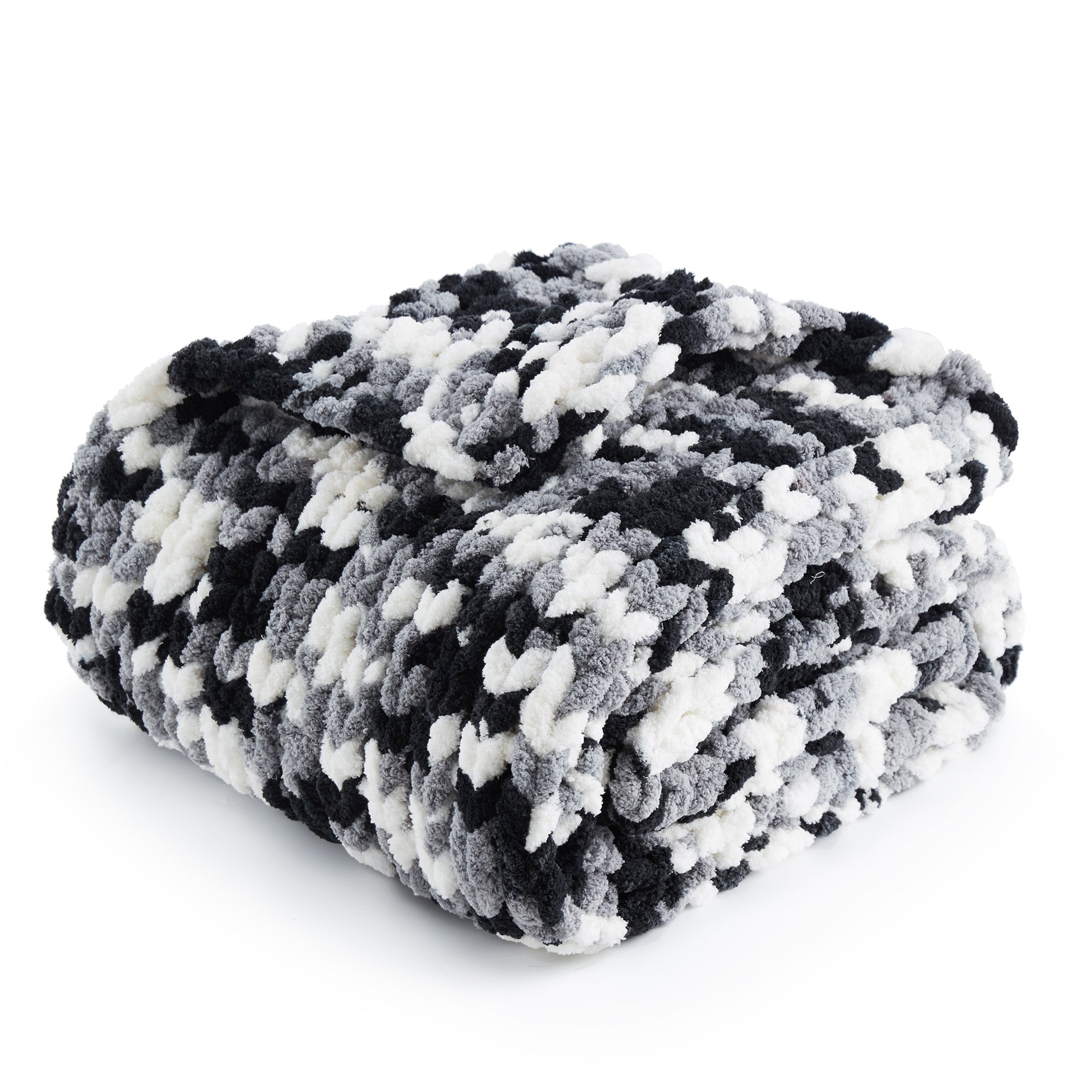 Snuggle Sac handmade chunky chenille knit throw blanket in Black folded front view #color_Black