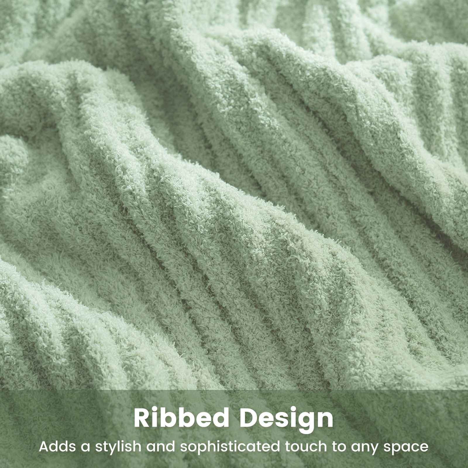 Snuggle Sac UltraSoft Ribbed Feather Yarn Knit Throw Blanket with ribbed design#Color_Sage Green