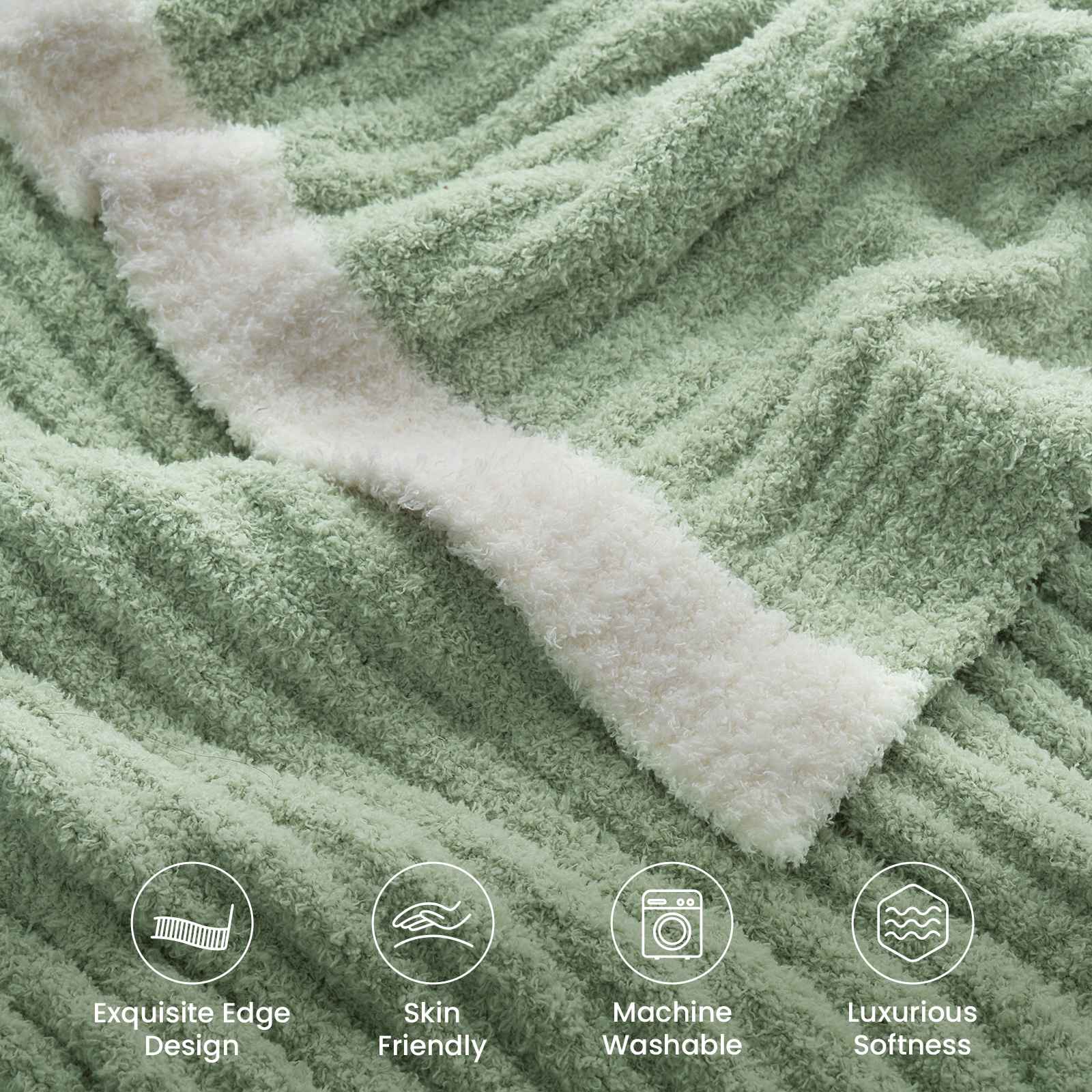 Snuggle Sac UltraSoft Ribbed Feather Yarn Knit Throw Blanket with 4 qualities#Color_Sage Green