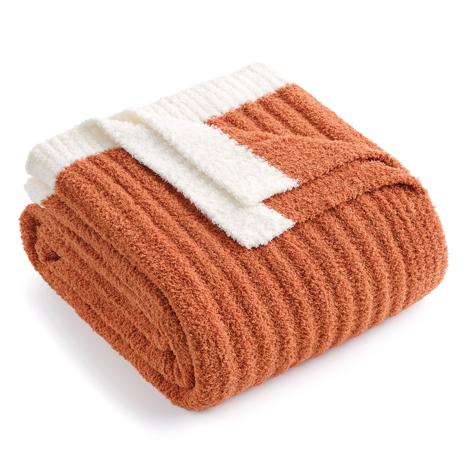 Folded burnt orange blanket with white trim on a white background #color_Burnt Orange
