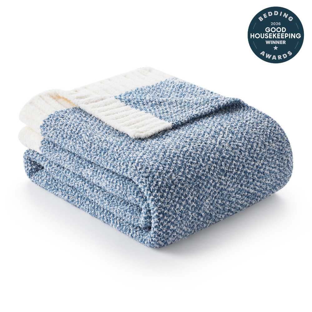 Snuggle Sac Heather Feather Yarn Knit Throw Blanket #Color_Pale Blue
