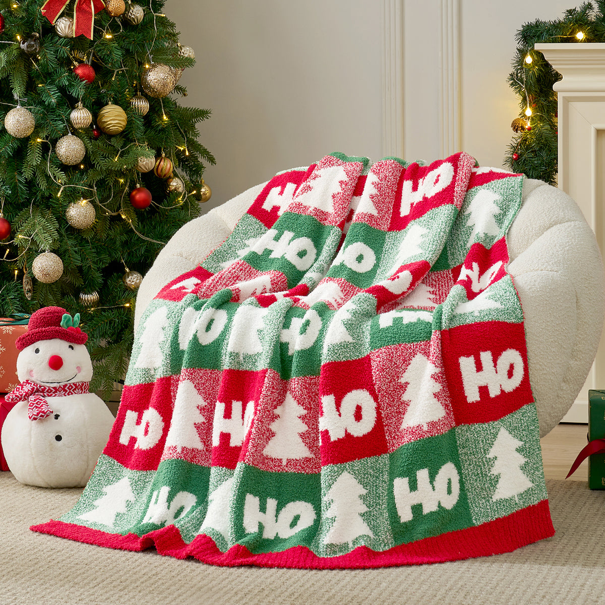 MochiSoft™ Checkered Ho Ho Ho Blanket