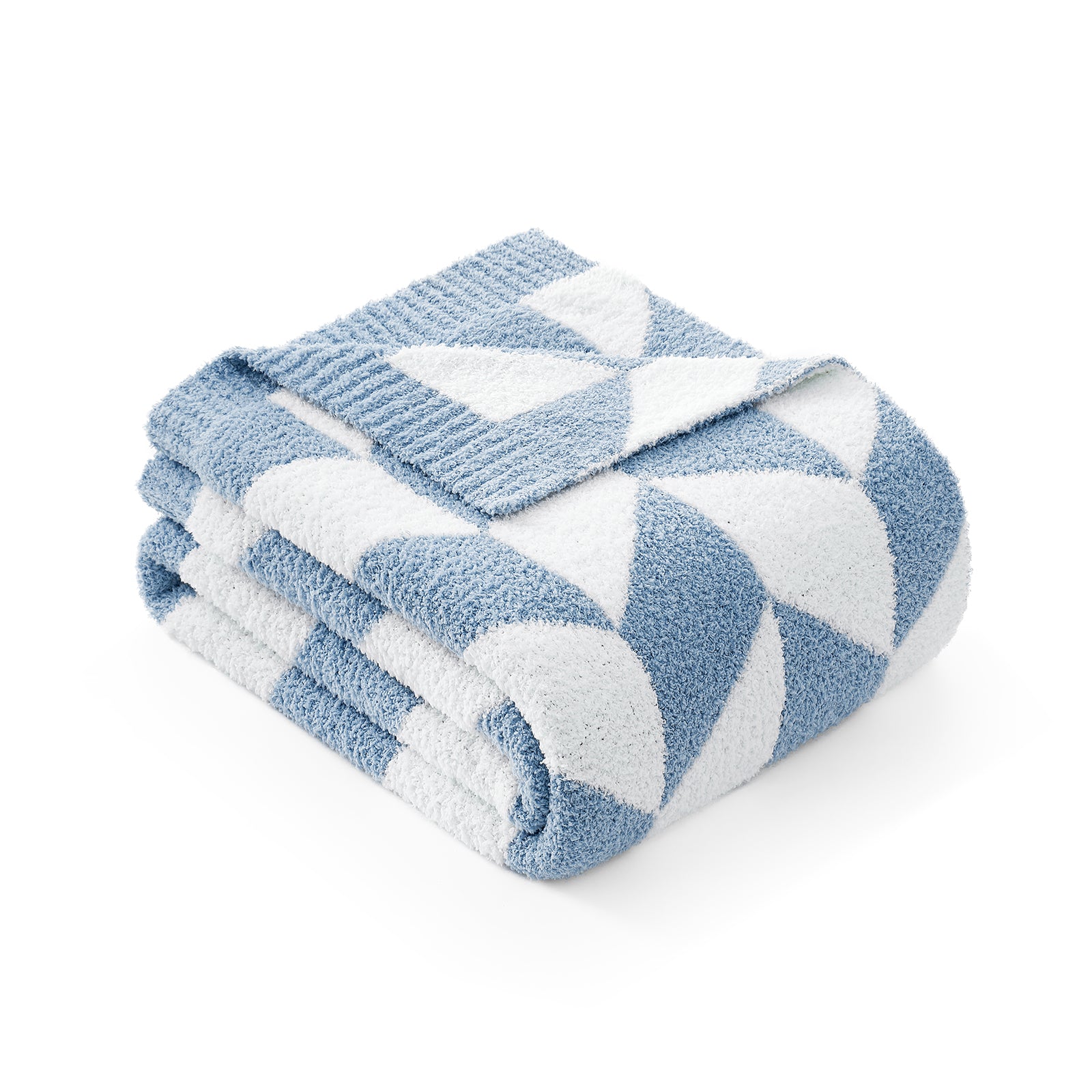 Folded Snuggle Sacs Chevron Feather Yarn Knit Throw Blanket#color_Blue