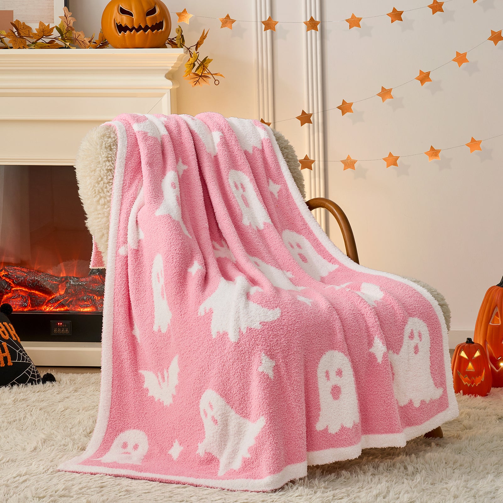 MochiSoft™ Reversible Pink Ghost Throw Blanket