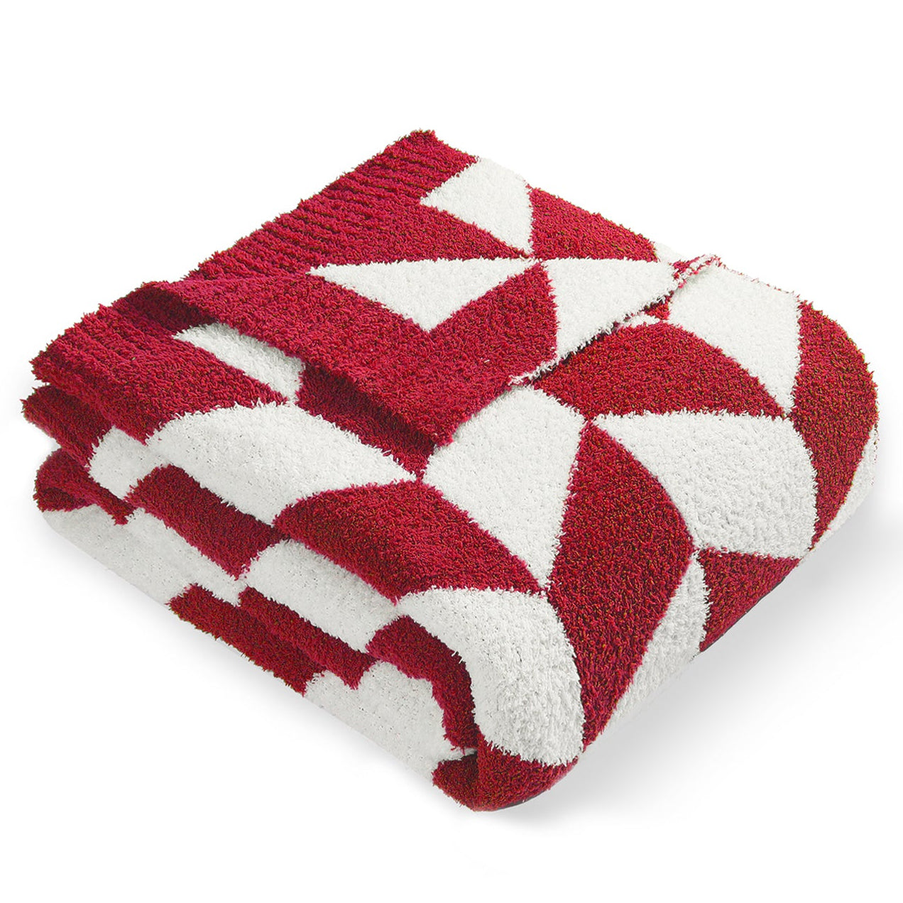 Folded Snuggle Sacs Chevron Feather Yarn Knit Throw Blanket#color_Red/Cream