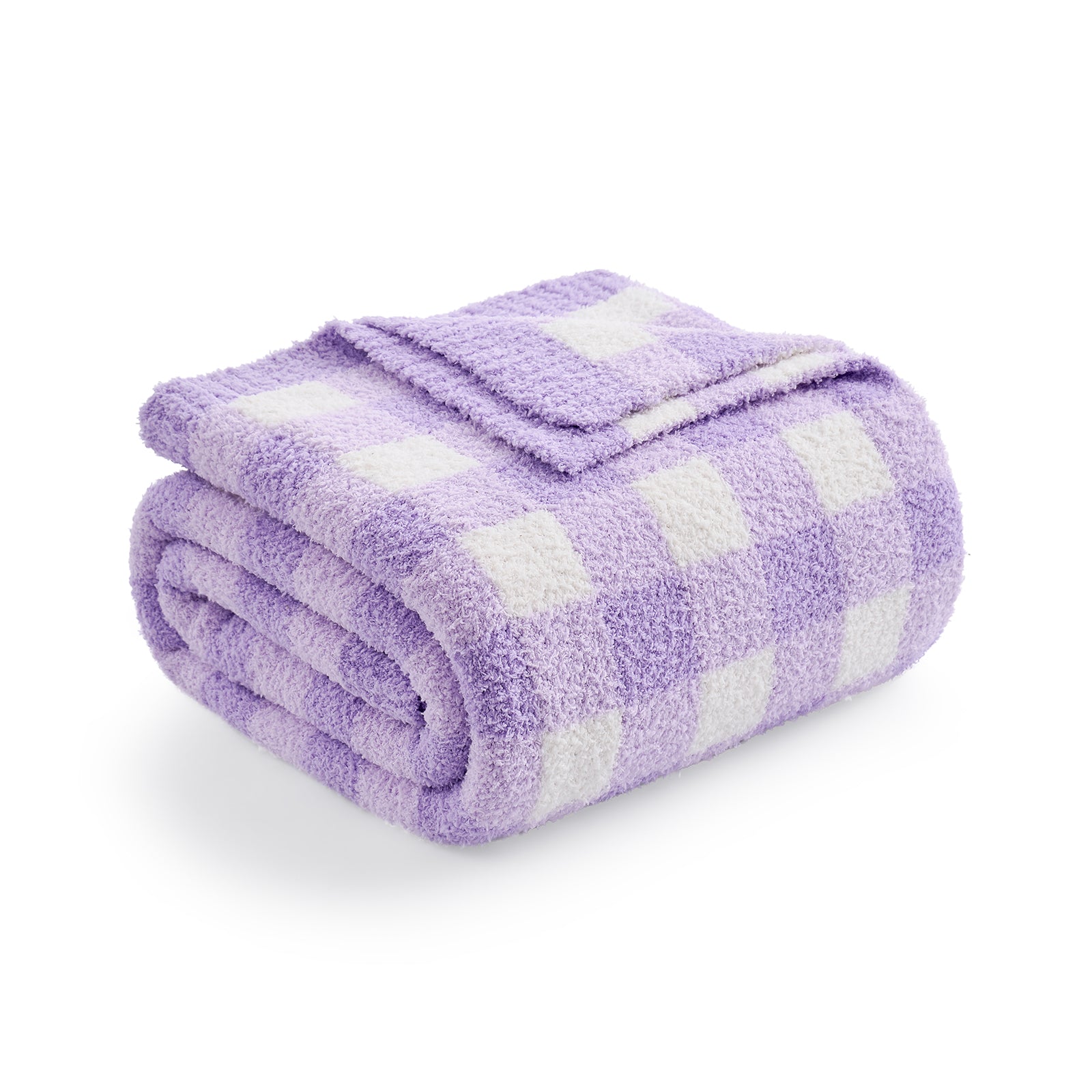 Folded Purple and white checkered blanket  on a white background#color_Purple