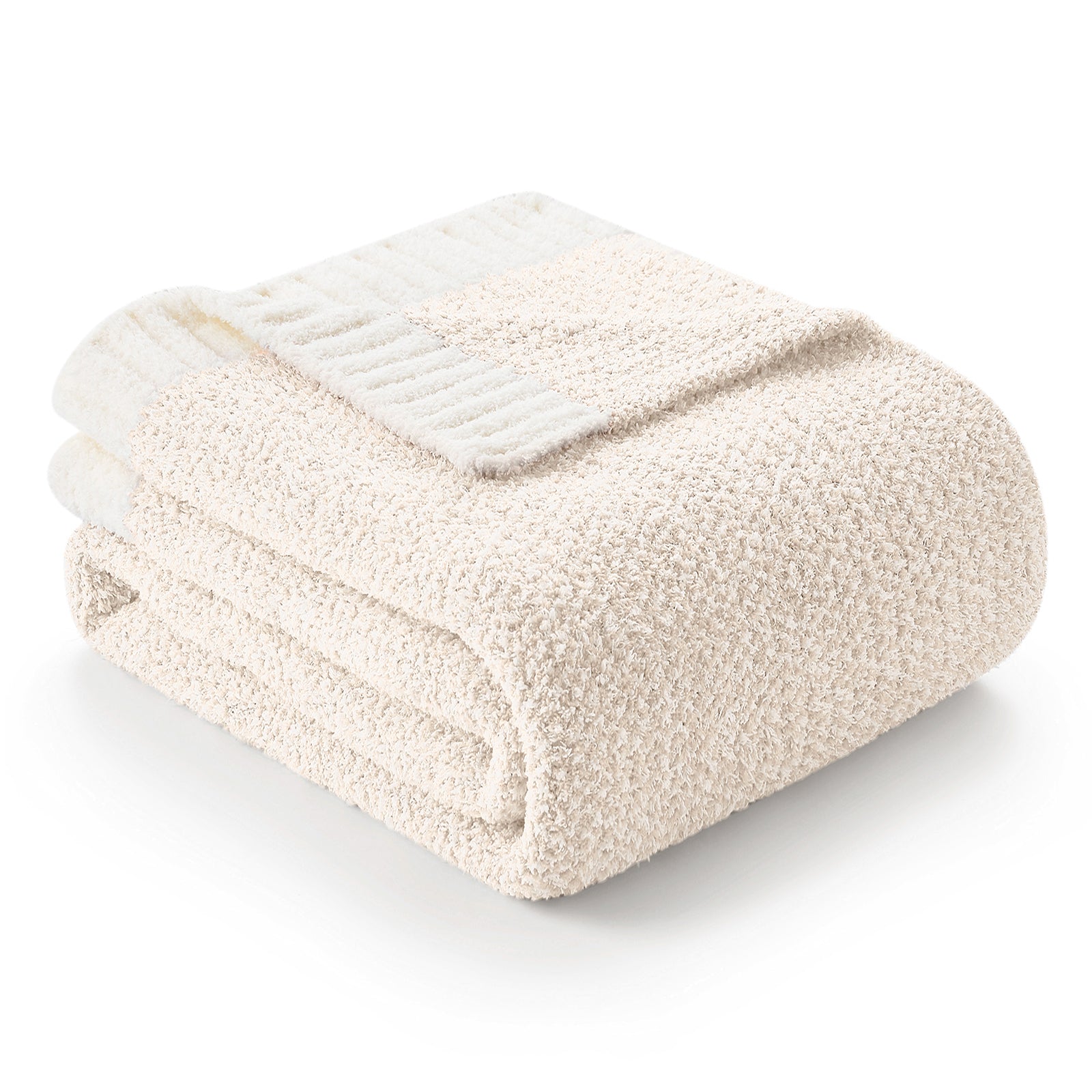 Folded Snuggle Sac Heather Feather Yarn Ivory Knit Throw Blanket front view #Color_Ivory