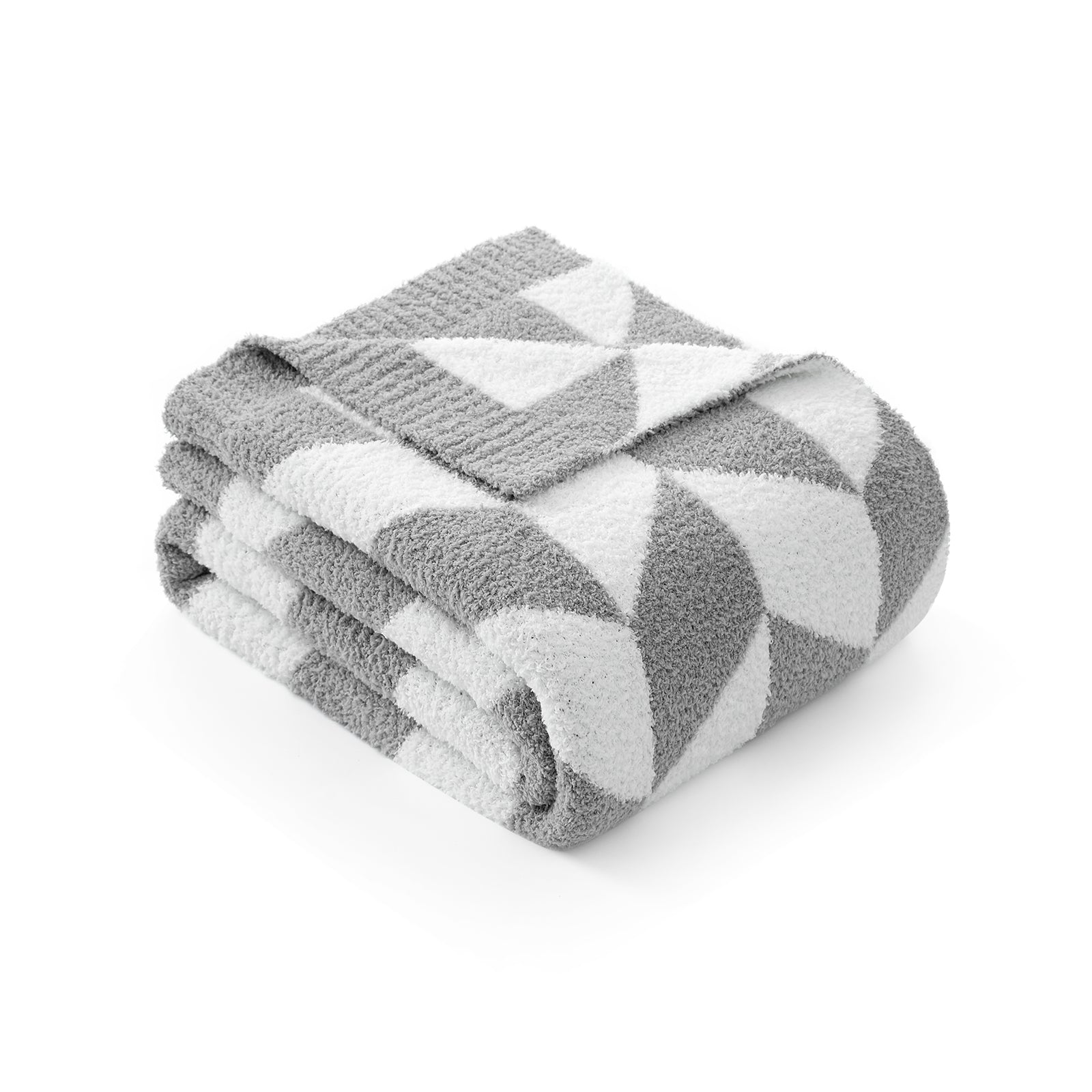 Folded Snuggle Sacs Chevron Feather Yarn Knit Throw Blanket#color_Grey