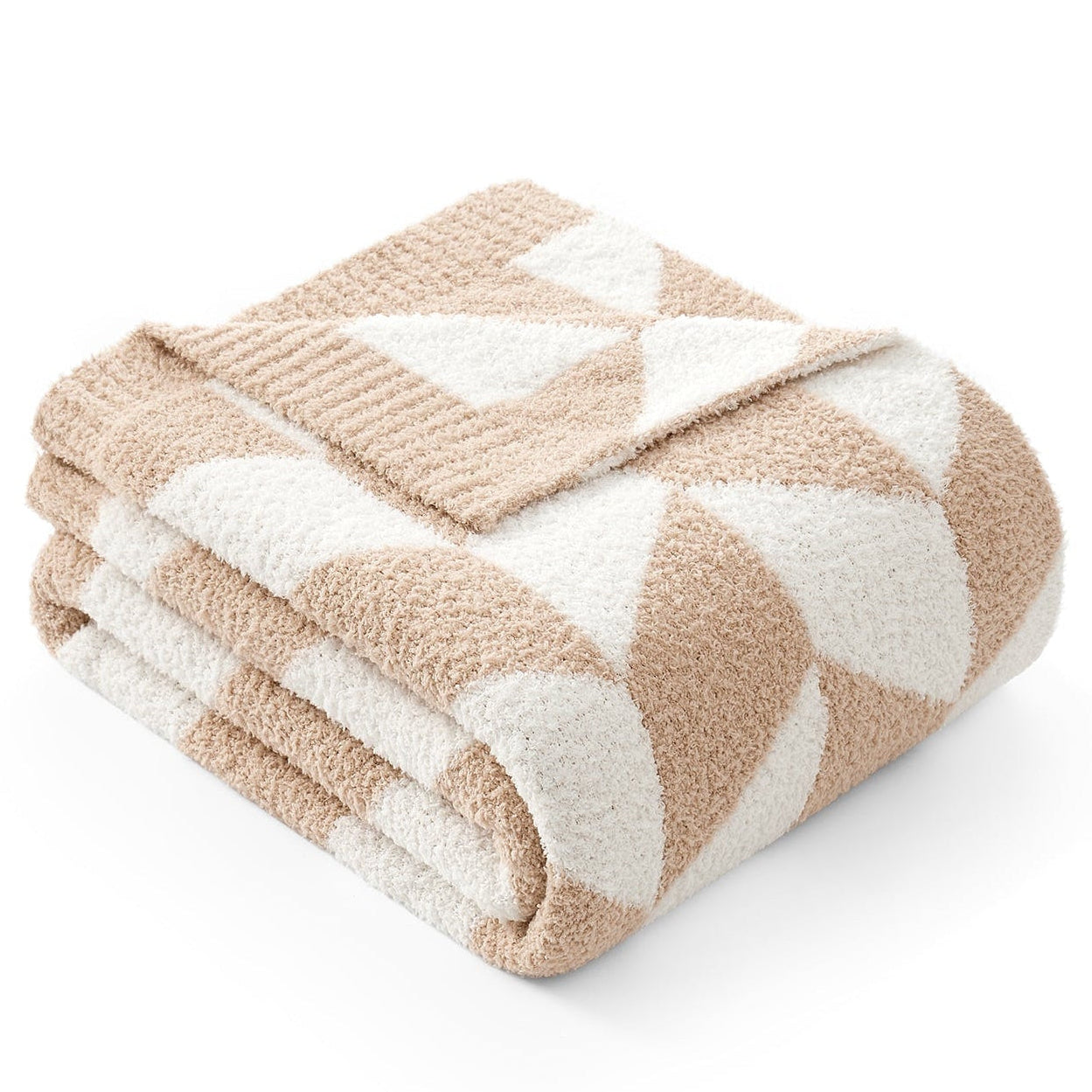 Folded Snuggle Sacs Chevron Feather Yarn Knit Throw Blanket#color_Beige