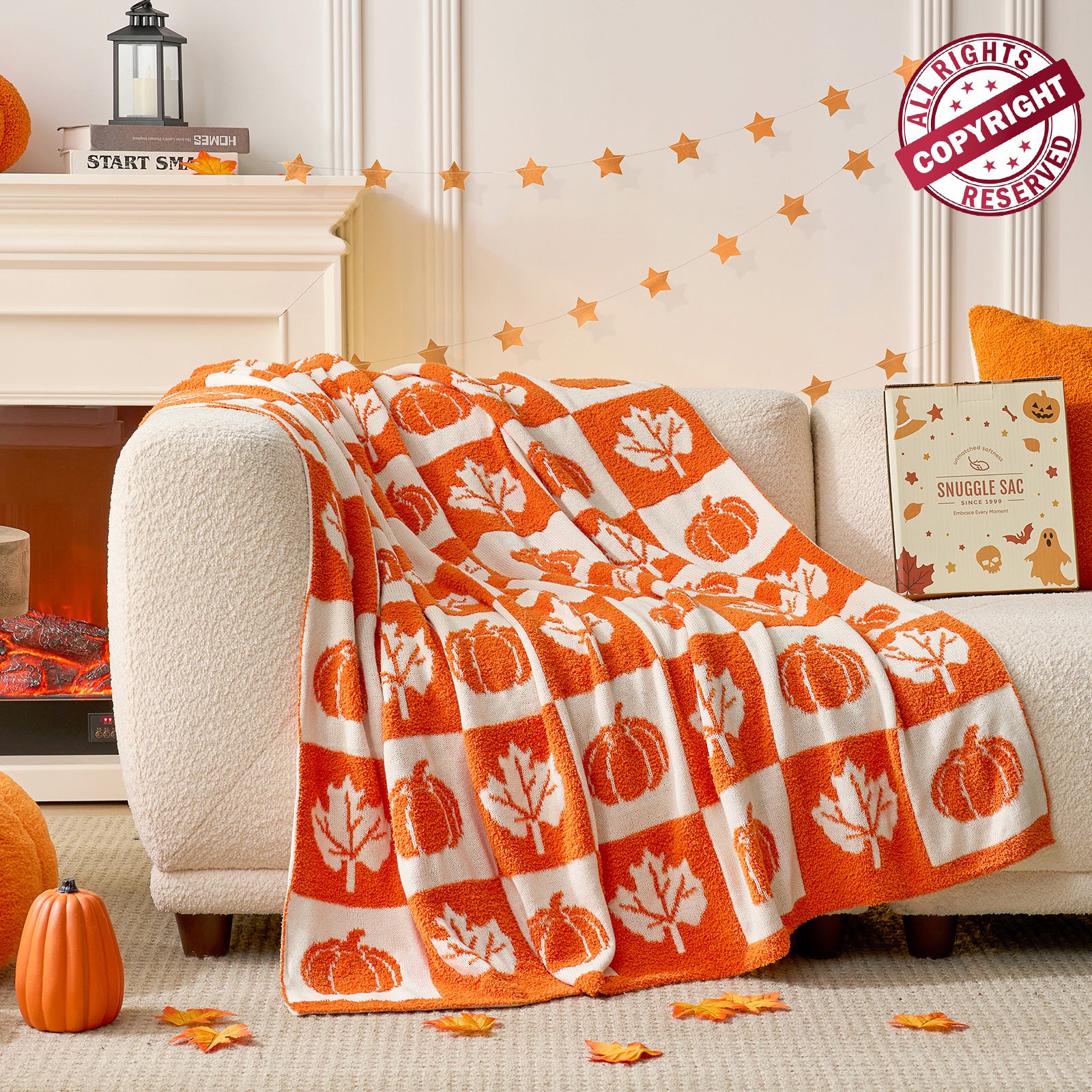 MochiSoft™ Checkered Pumpkin Maple Leaf Throw Blanket