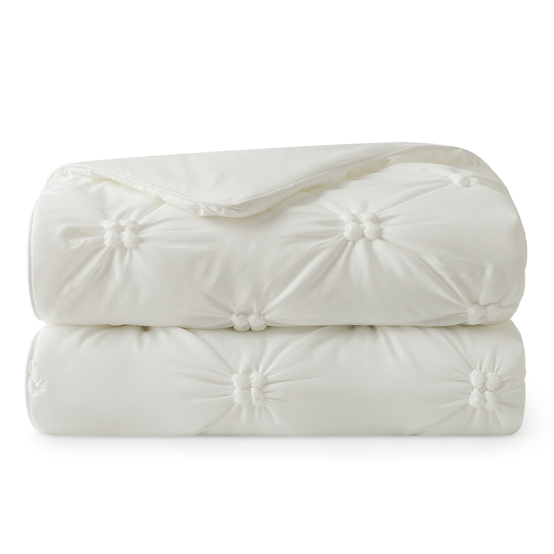 Folded Snuggle Sac Elegant pintuck breathable Cooling Comforter, featuring pintuck texture#color_White