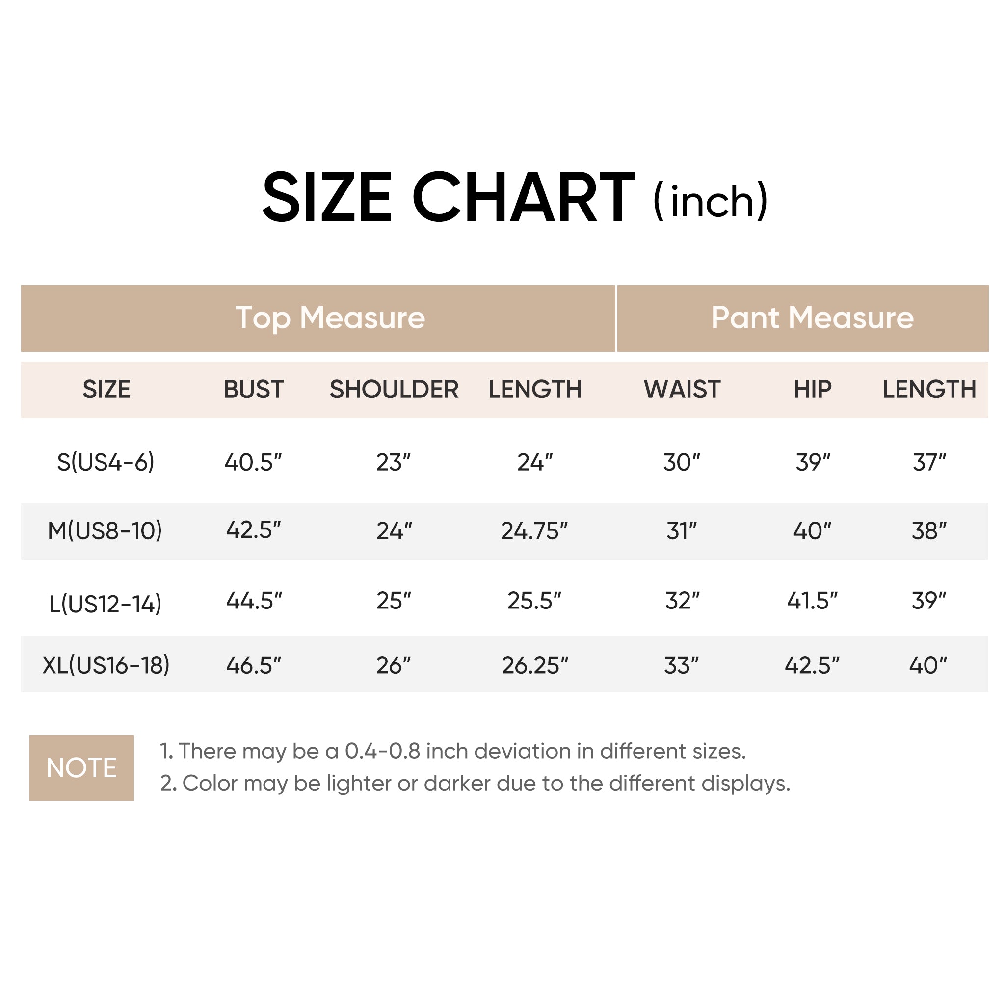 Snuggle Sac women long sleeve V-neck knit loungewear set displayed with size reference chart and measurements