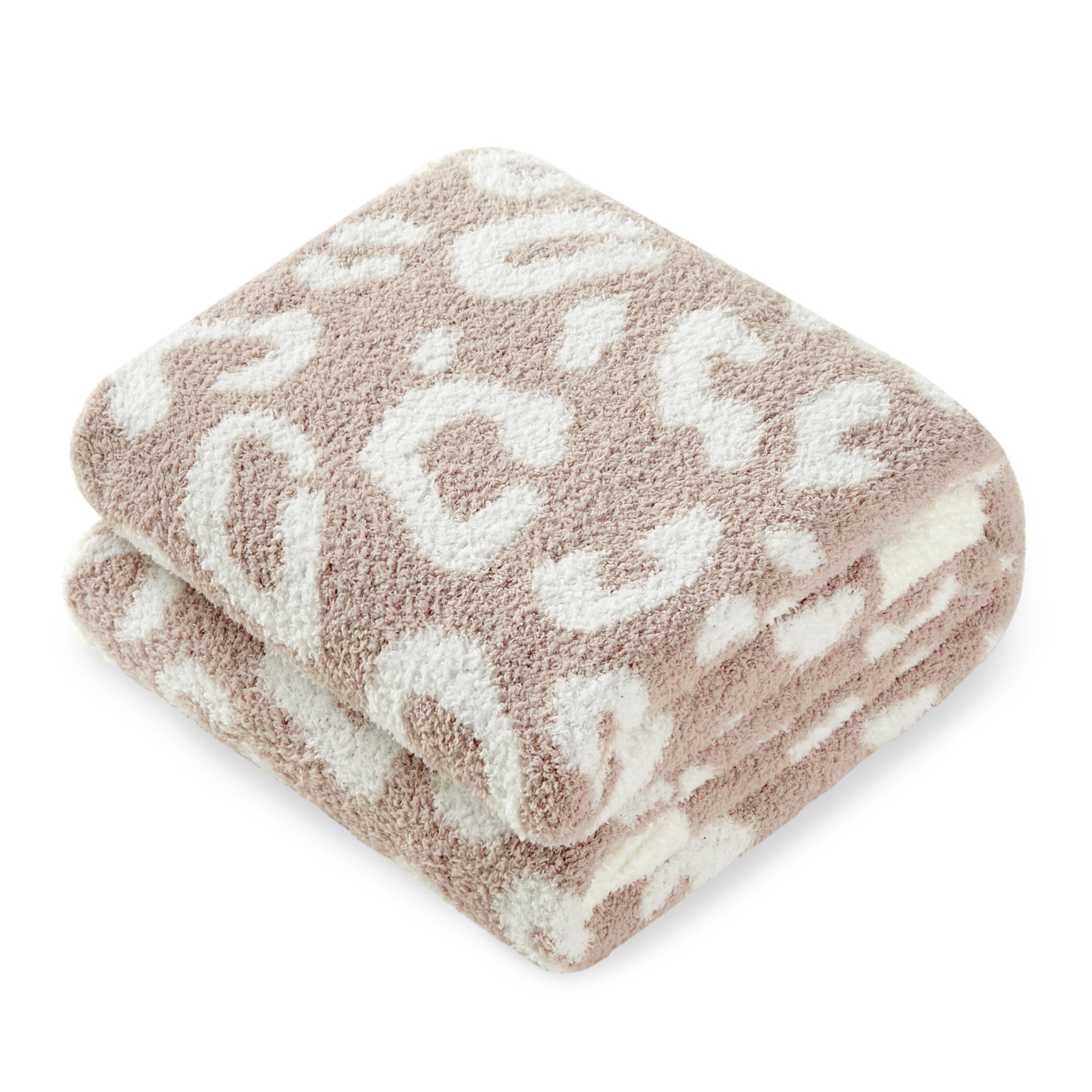 Folded Reversible Leopard Feather Yarn Knit Throw Blanket#Color_Leopard Beige