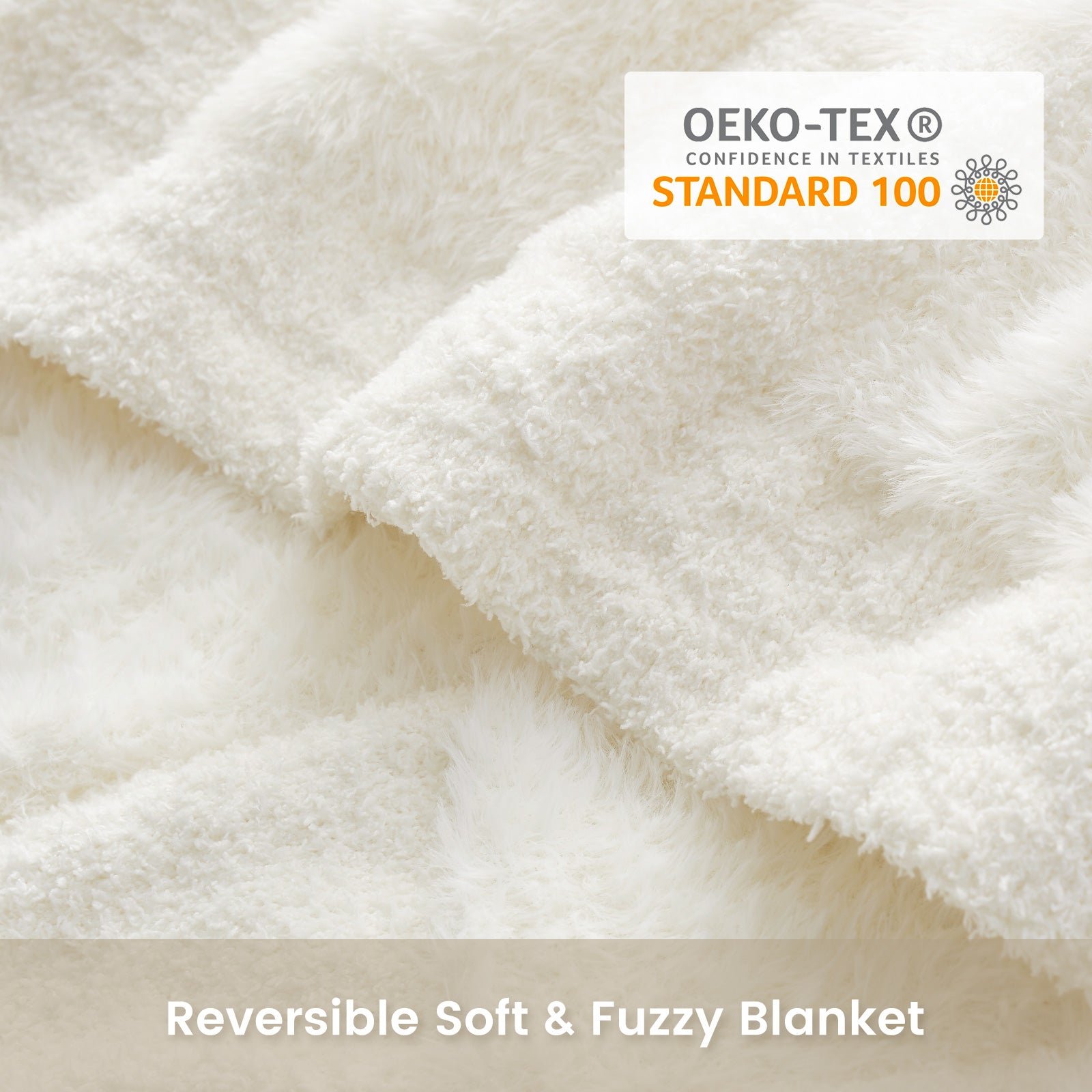 Reversible soft and fuzzy blanket with OEKO-TEX Standard 100 logo #Color_Solid Ivory
