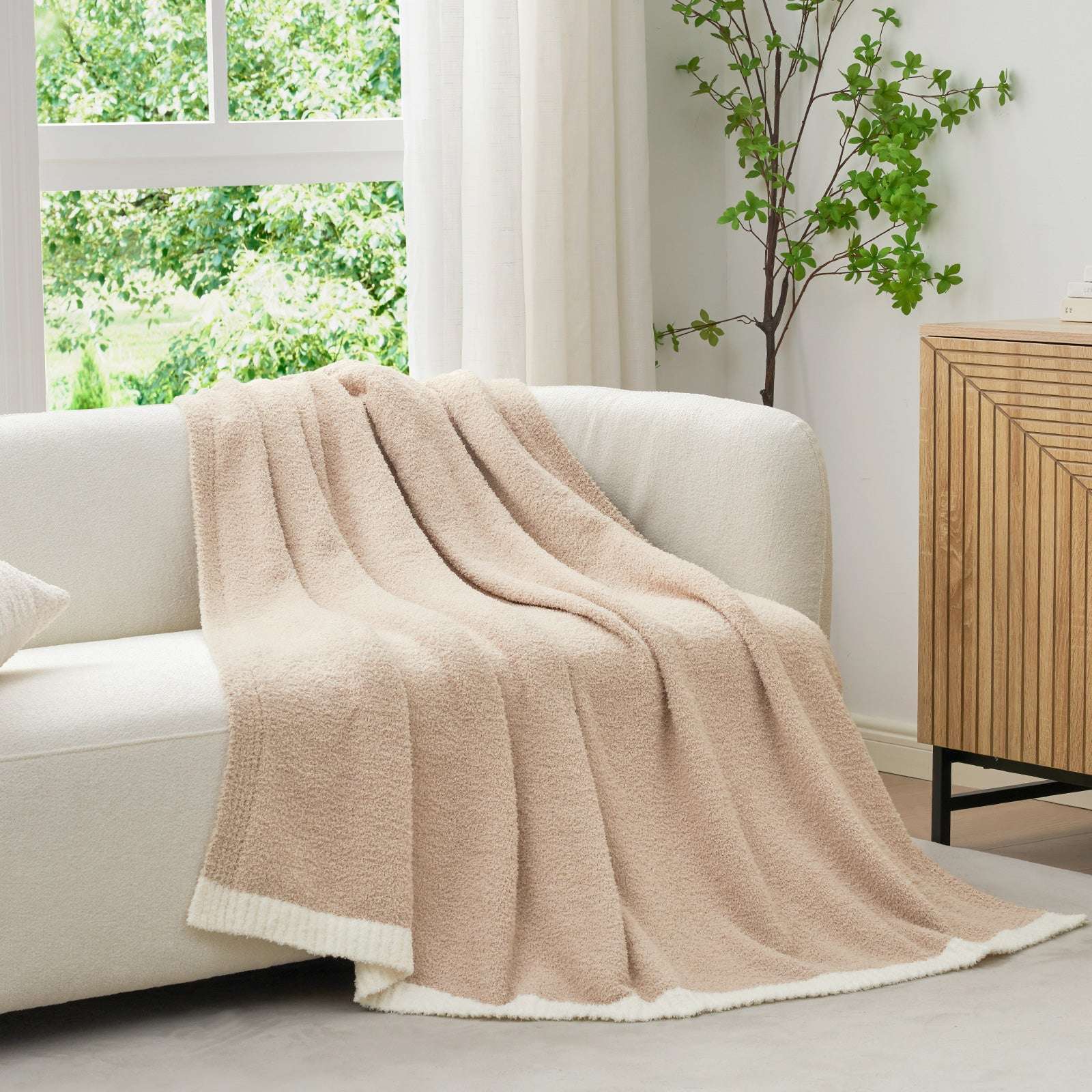 Ultra Soft Solid Throw Blanket - Snuggle Sac - #Color_Beige